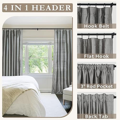 Miniatura 2 de ChadMade Cortina 100% seda Dupioni, ligera, 102 pulgadas de largo, oscurecimiento de luz, protección de privacidad para puertas corredizas de