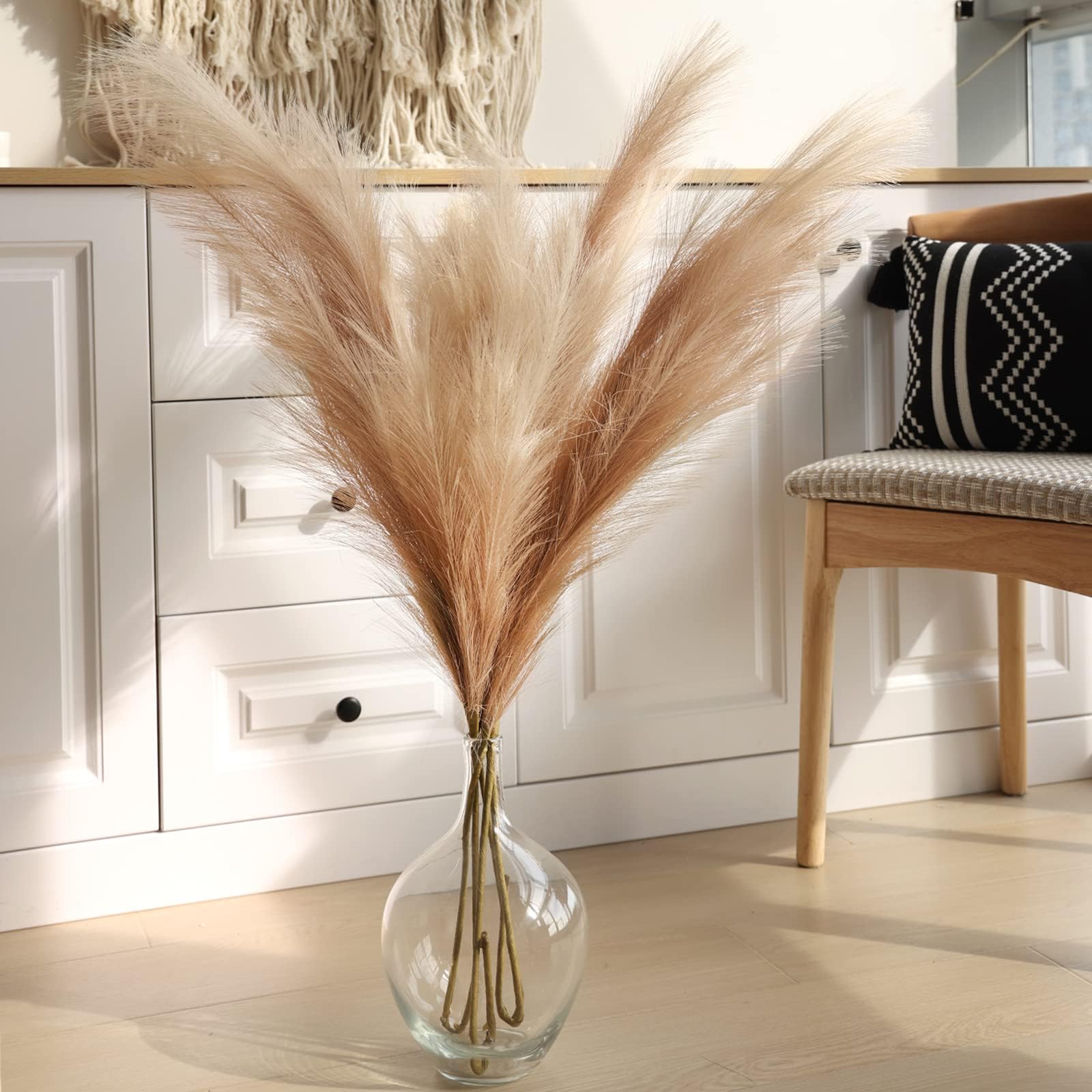 SUPERLELE6pcs 43" 3.6FT Faux Pampas Grass Tall Pampas Grass Decor for Floor Vase Filler Artificial Pompous Grass Fluffy Flower Arrangement for Home, Boho Decor Flower Decoration