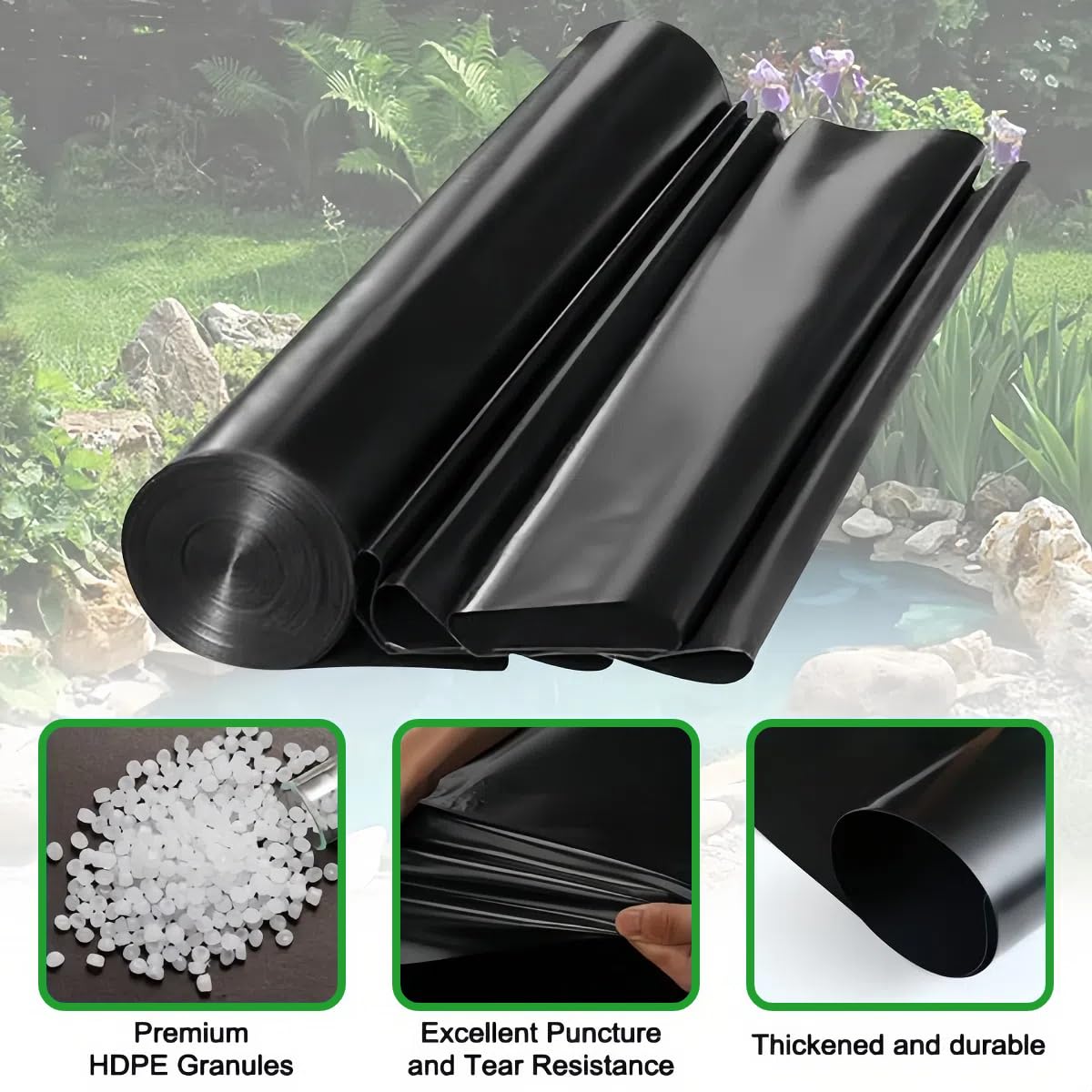 Kiuiom Telo Laghetto,Gardens Pools Membrane,Laghetto per Pesci di Grandi Liner,Fodera Laghetto Flessibile per Piscina Giardino,Rafforzare Ebellezza Dell'ambiente,Pellicola Sigillante,Nero