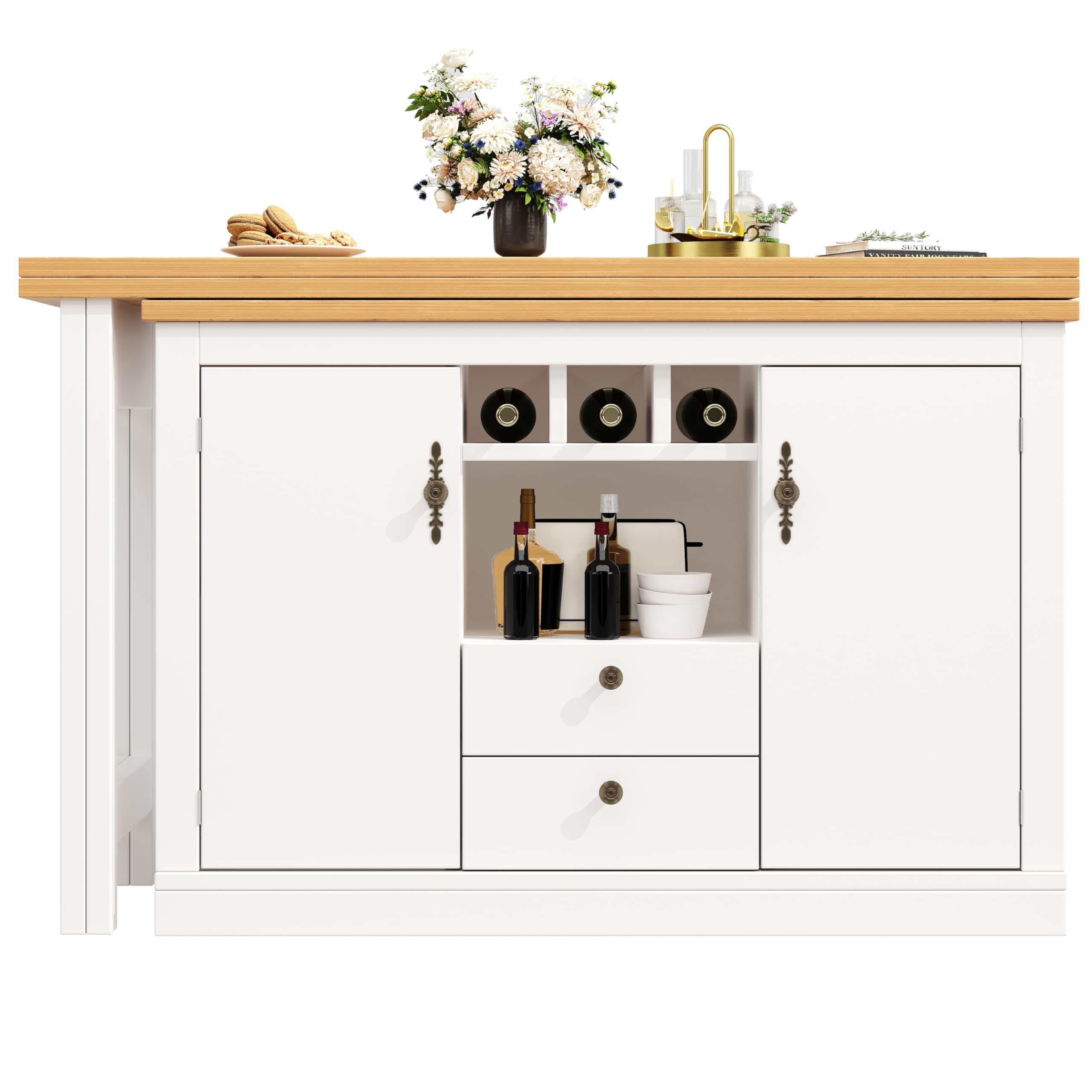 Mesa de bar extensible de alta calidad con función giratoria de 360° y espacio de almacenamiento, longitud ajustable de 120 a 180 cm, para salón, comedor, oficina, mesa de comedor con
