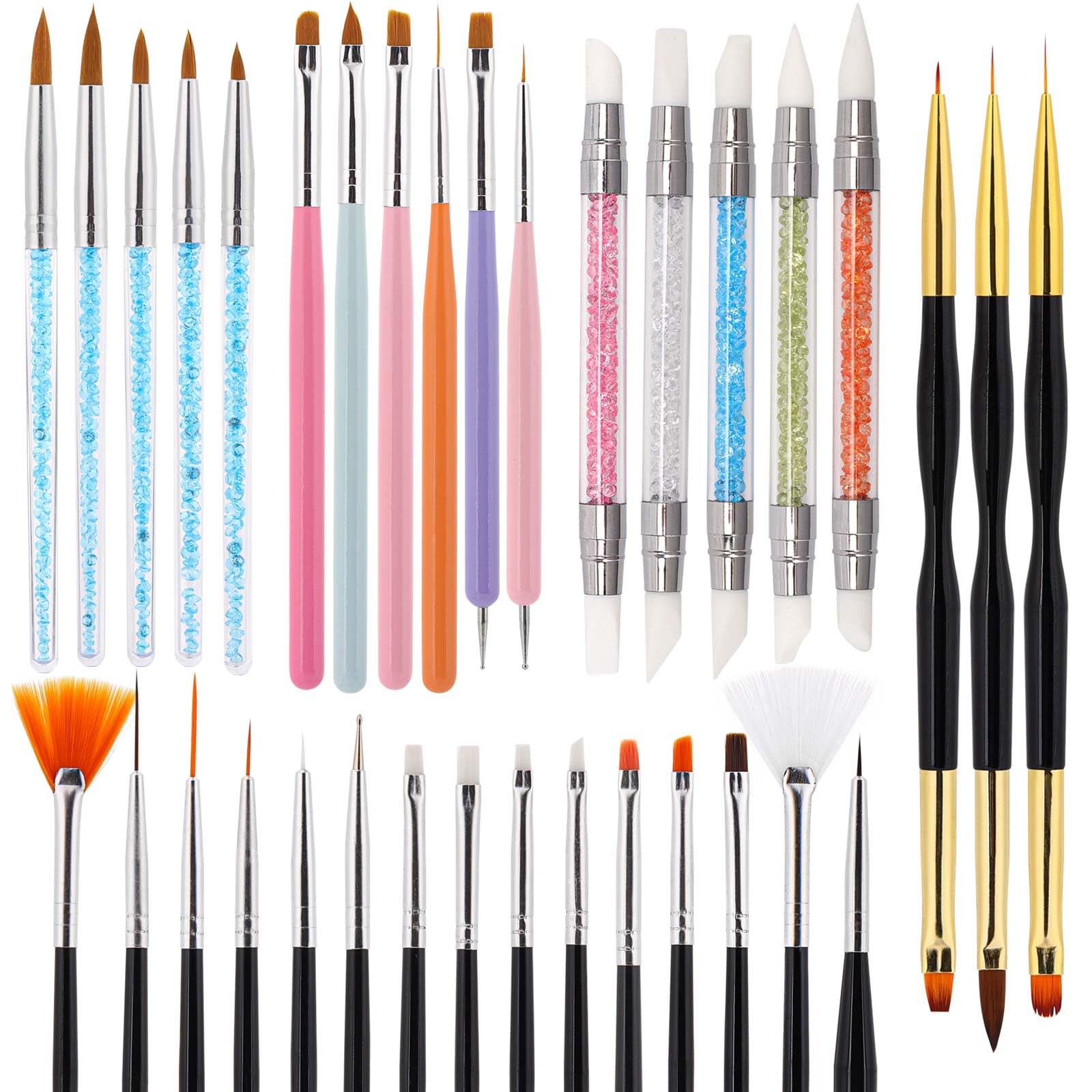 35 Pcs Nail Art Brushes Include Nail Polish Liner Brush with Dotting Tools Design Pen Silicone Nail Tools