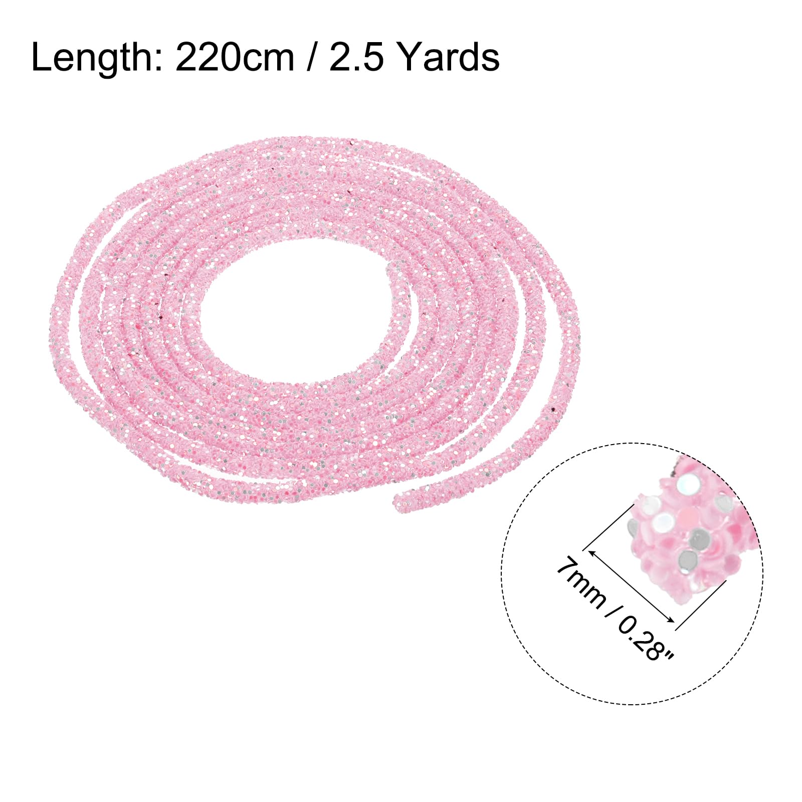 sourcing map 5 Yard 6mm 0.24 inch Glitter Sequins Rope Sequins Rhinestone Tube Cord for DIY Wedding Dresses Costume Clothing Shoes Jewelry Accessory Clear White — view 54