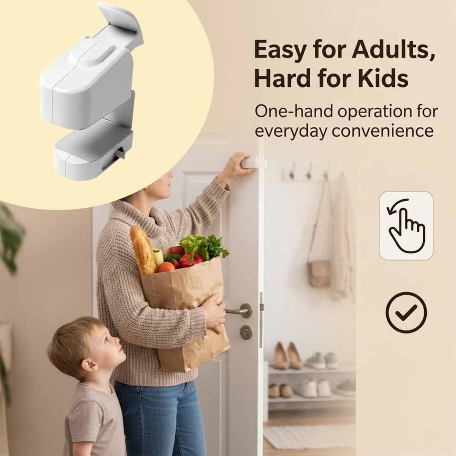 The Snap-On Door Lock Kids Can't Reach or Defeat - No Tools or Adhesives Required, 2026 New Snap On Door Lock - Child Proof Door Latch, Door Handle Safety Lock for Toddler, Cat & Dog (1pcs) — view 2