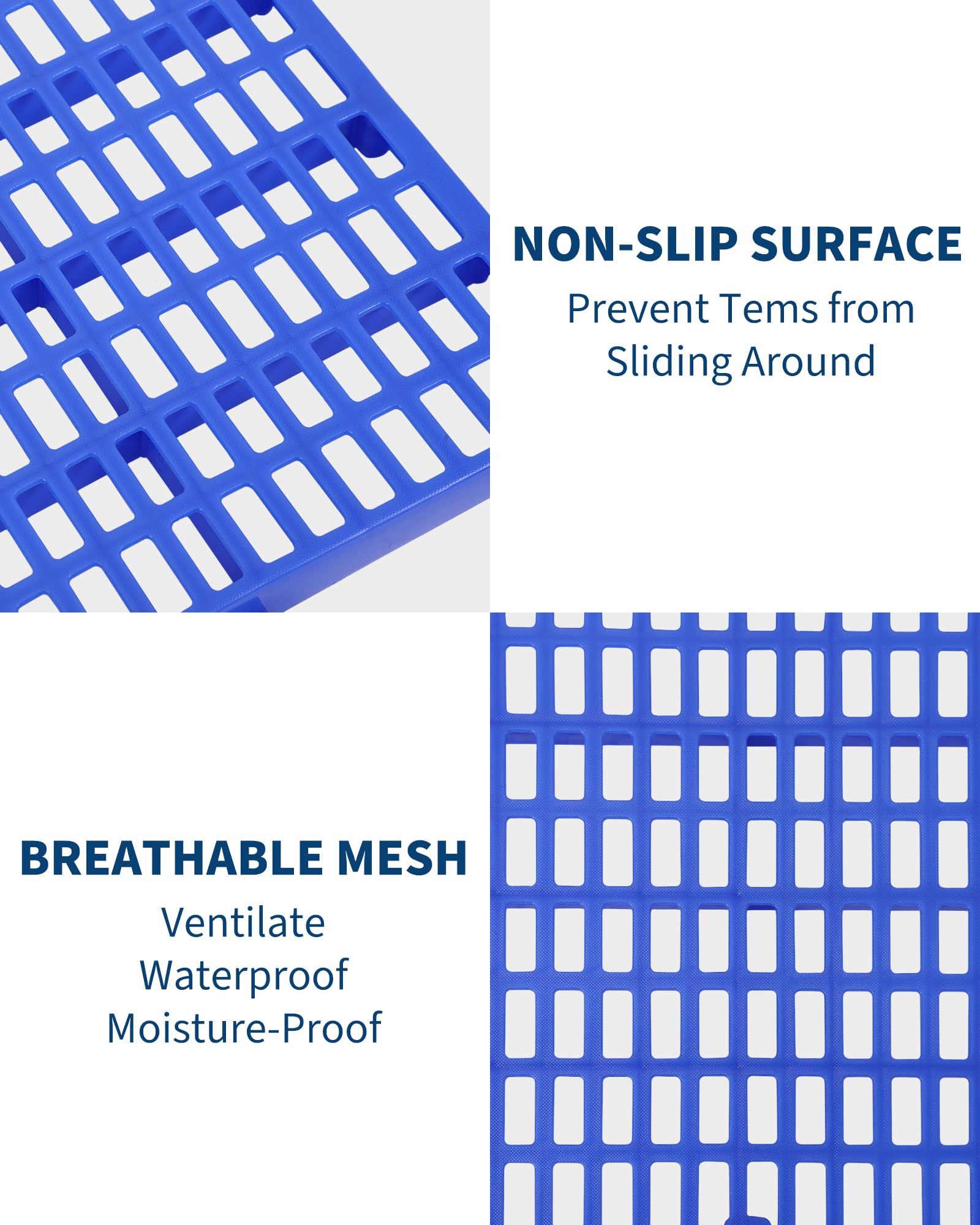 Set di 6 pallet in plastica blu - Antiscivolo, impermeabili, base traspirante - Portata 500kg, sovrapponibili - Ideali per magazzino, garage, cantina, uso industriale e domestico - 60x30x3 cm