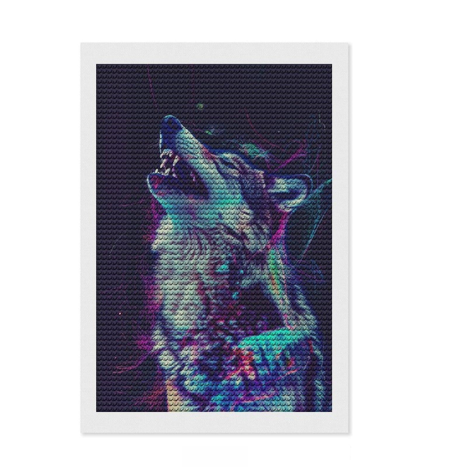 Junmoney Neon Glitch Wolf Diamond Art Kit 8"x12", Full Kit Included, Easy to Enjoy, Bedroom Decor, Festive Craft Gift, Simple to Start