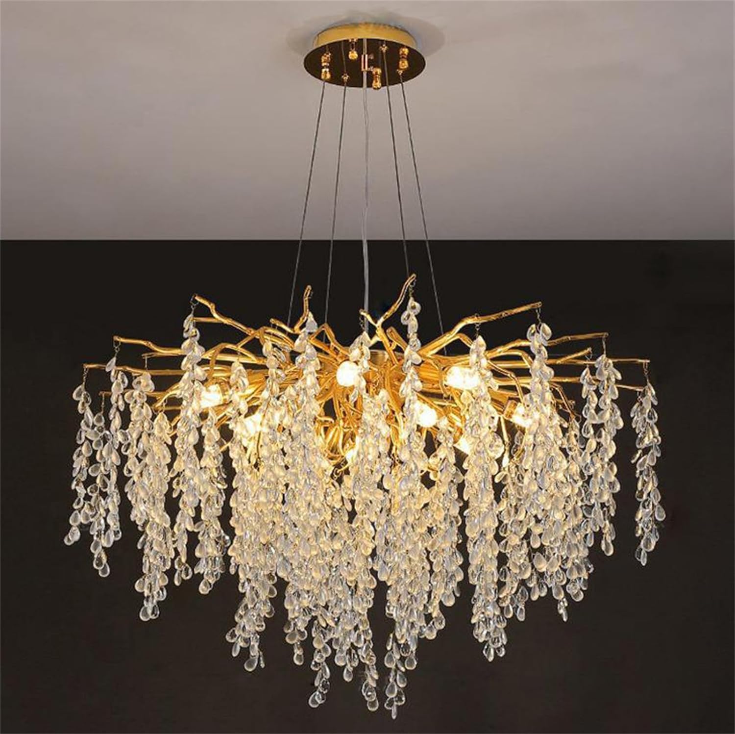 LYMSXAZOU Modern Crystal Tree Branches Chandeliers Gold Luxury Chandelier Raindrop Pendant Light Fixture Tassel Ceiling Hanging for Dining Room Bedroom Living Entryway,Rectangular L120cm