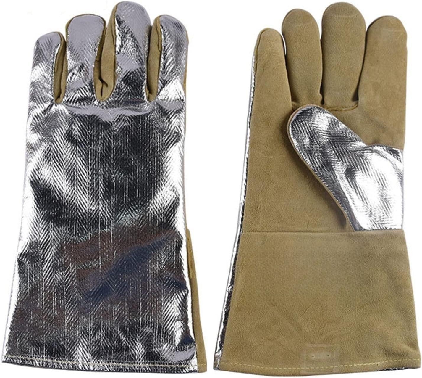 PIWINE Gartenhandschuhe, schnittfeste Handschuhe, feuerfeste Handschuhe, Grill- und Kaminhandschuhe aus Aluminiumfolie, hochtemperaturbeständige Handschuhe, Handschuhe for Metallurgie, Herd