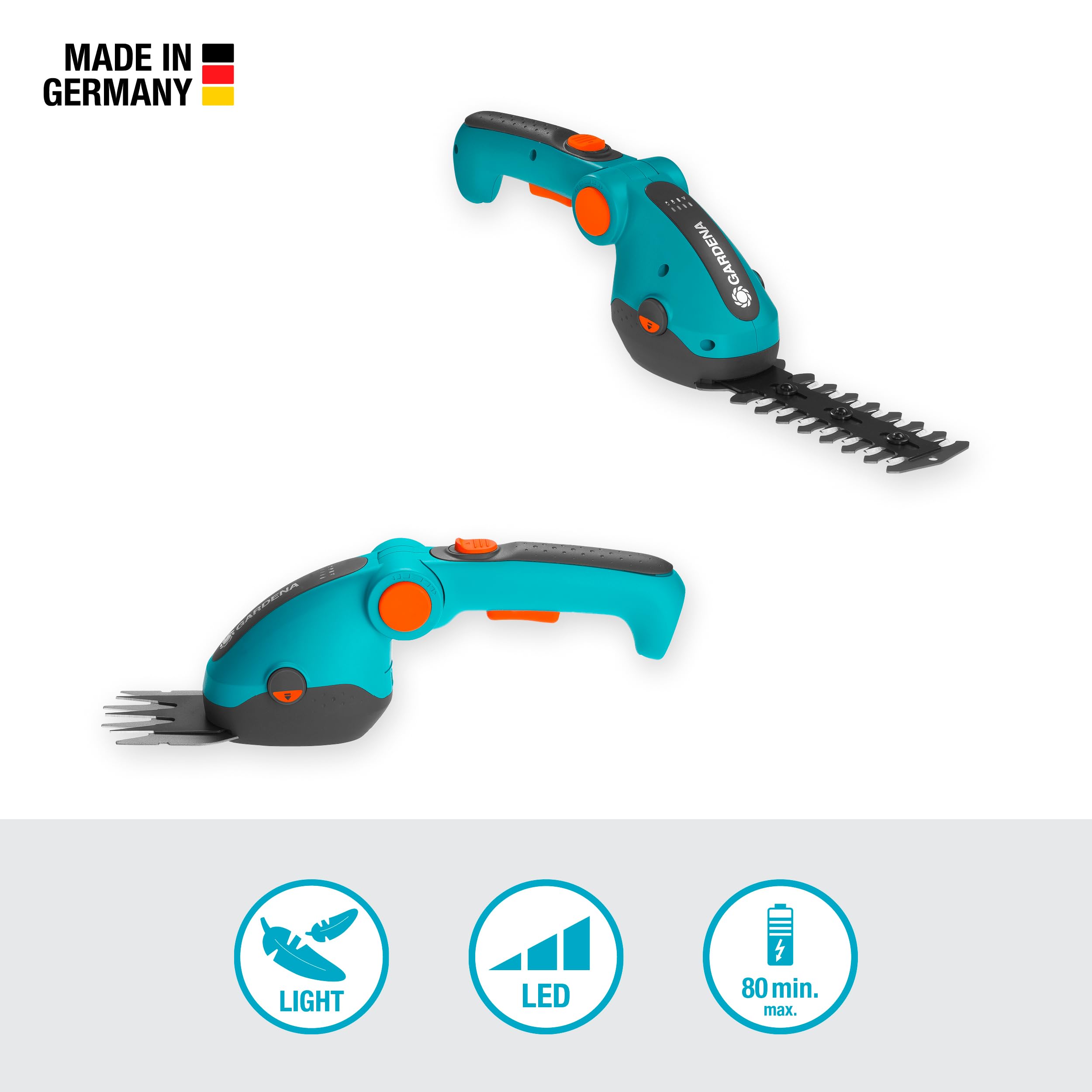 Gardena Set de cisailles à Gazon et arbustes sans Fil ComfortCut Li :cisaille à Gazon et Coupe-arbustes, poignée Confort réglable avec Affichage LED, Changement de Lame sans Outils (9888-20)