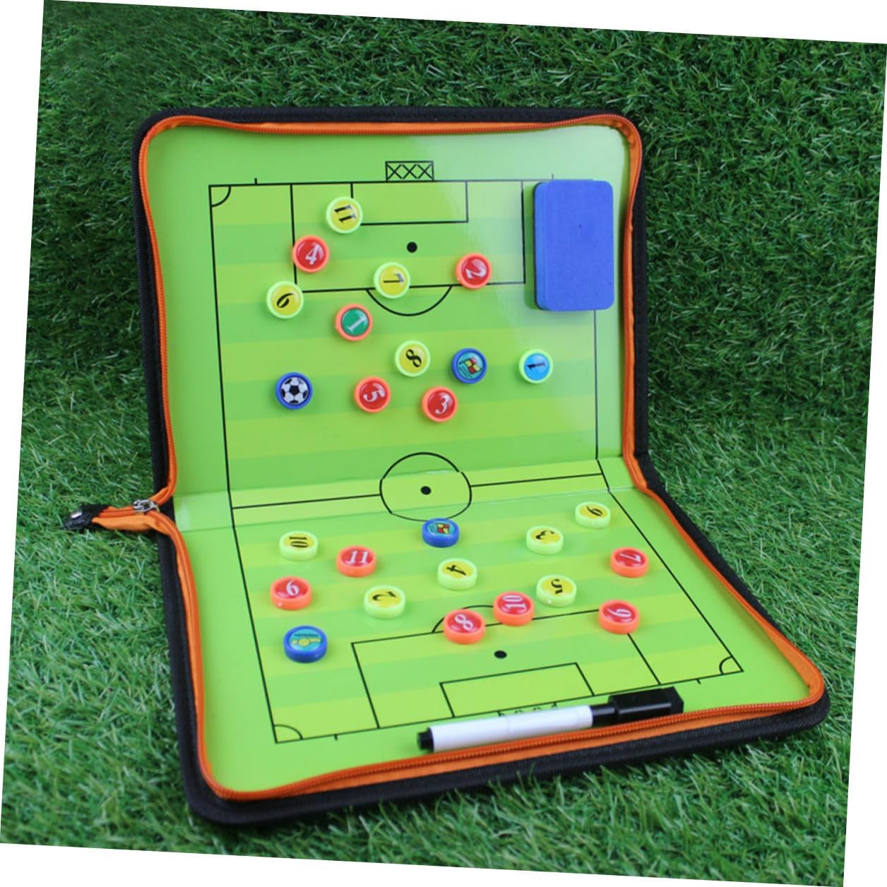 DOITOOL Zipper Soccer Coaching Board Magnetic Football Writing Board Leather Portable Strategy Training Kit for Coaches Soccer Competition and Practice