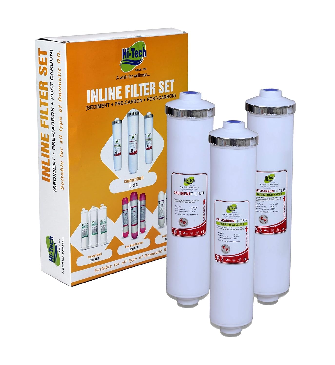 Hi-Tech Water Purifier Filter Set for Any Water Purifier 10 inch Inline Filter Complete Set