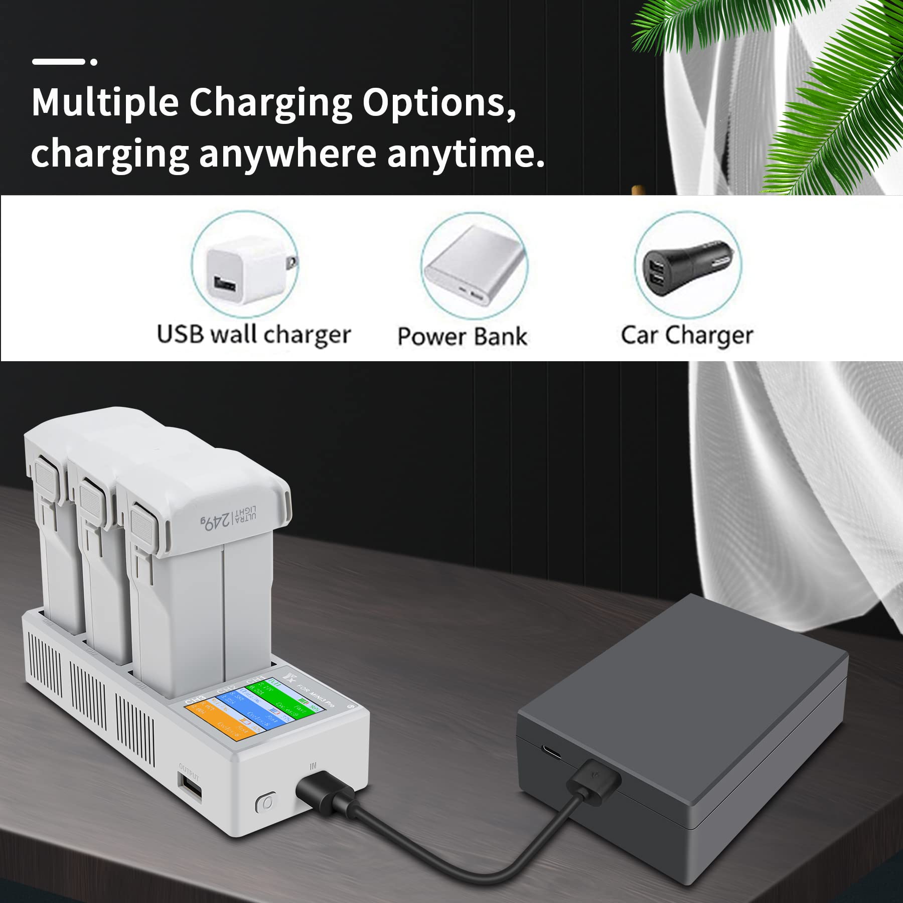 Hub de chargement de batterie Chargeur batterie de drone pour dji mini 3 Pro, affichage numérique LCD Chargeur de quadcoptère, Hub de chargement 2 modes,charge 3 batteries