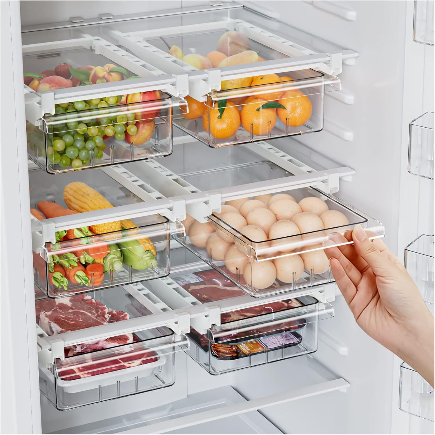 Kühlschrank Organizer Ausziehbare Schublade Kühlschrank Schublade Fridge Organizer gefrierschrank organizer zum Aufbewahren und Aufbewahren von Lebensmitteln im Kühlschrank verwende