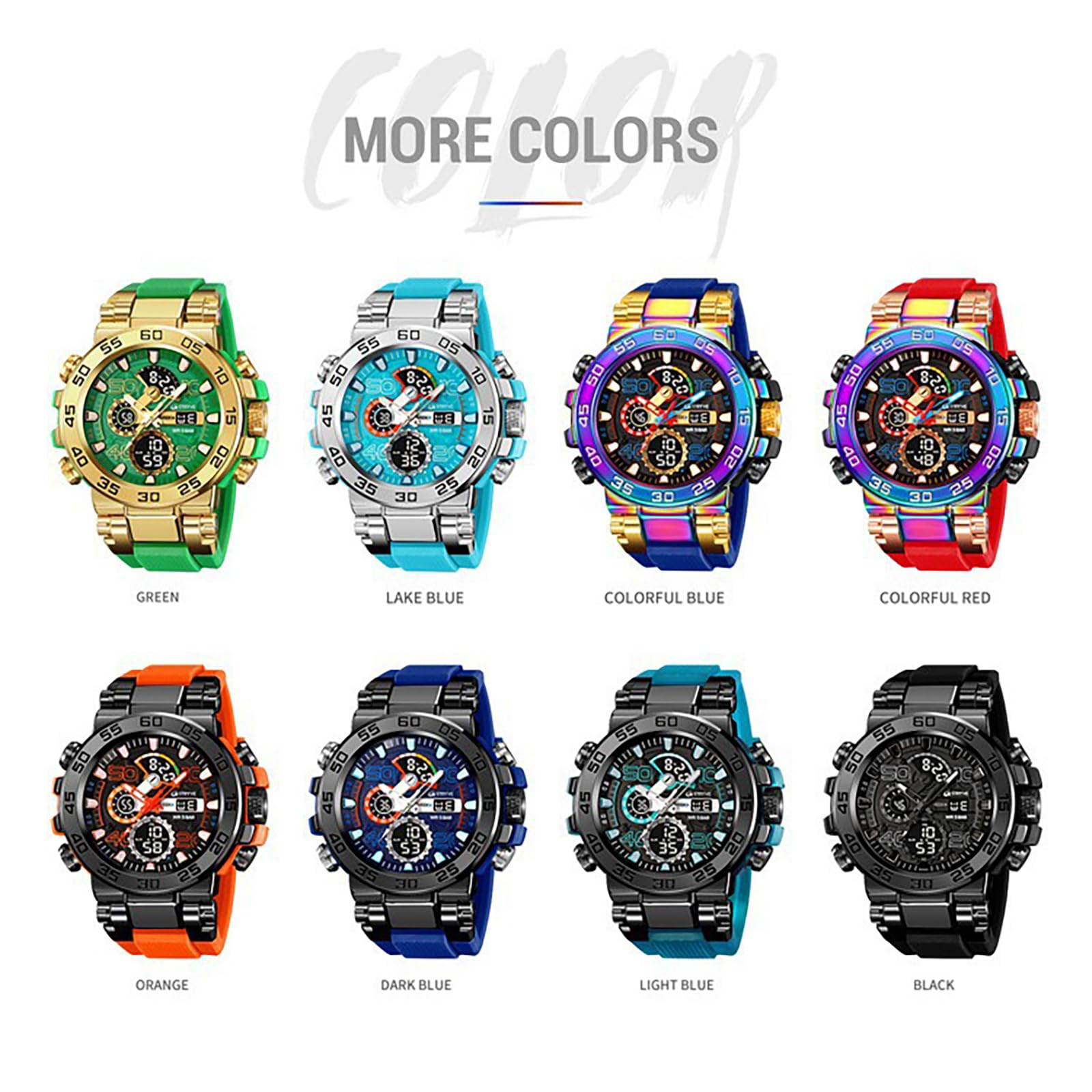 findtime Relojes deportivos para hombre, color naranja, para hombre, diseño de color, esfera grande, militar, con alarma de fecha, semana, LED, cronómetro, resistente al agua