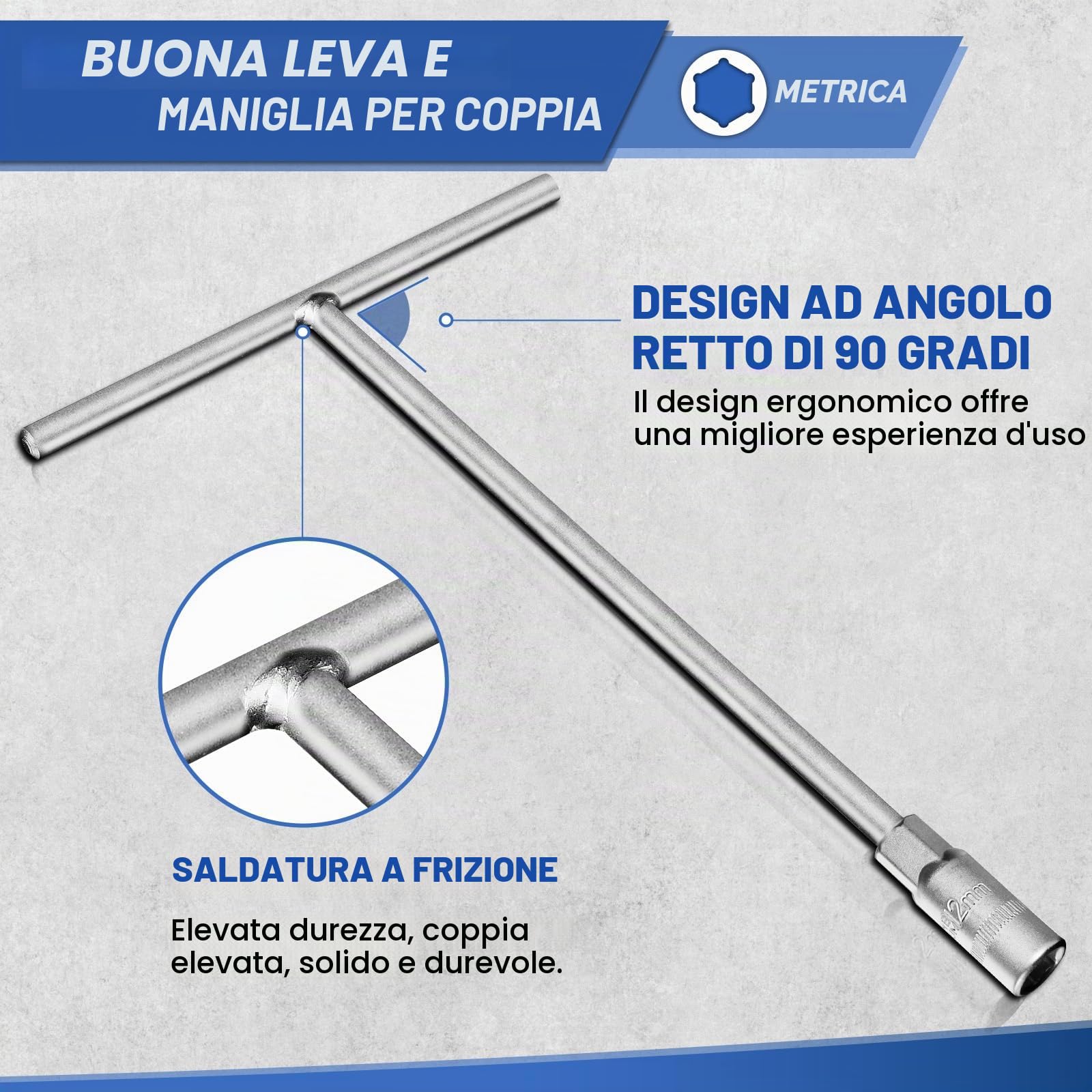 Set di chiavi a T con impugnatura metrica, 10 pezzi (7 mm, 8 mm, 9 mm, 10 mm, 11 mm, 12 mm, 13 mm, 14 mm, 17 mm, 19 mm), acciaio Cr-V, 6 punte, per riparazione di auto e moto da cross