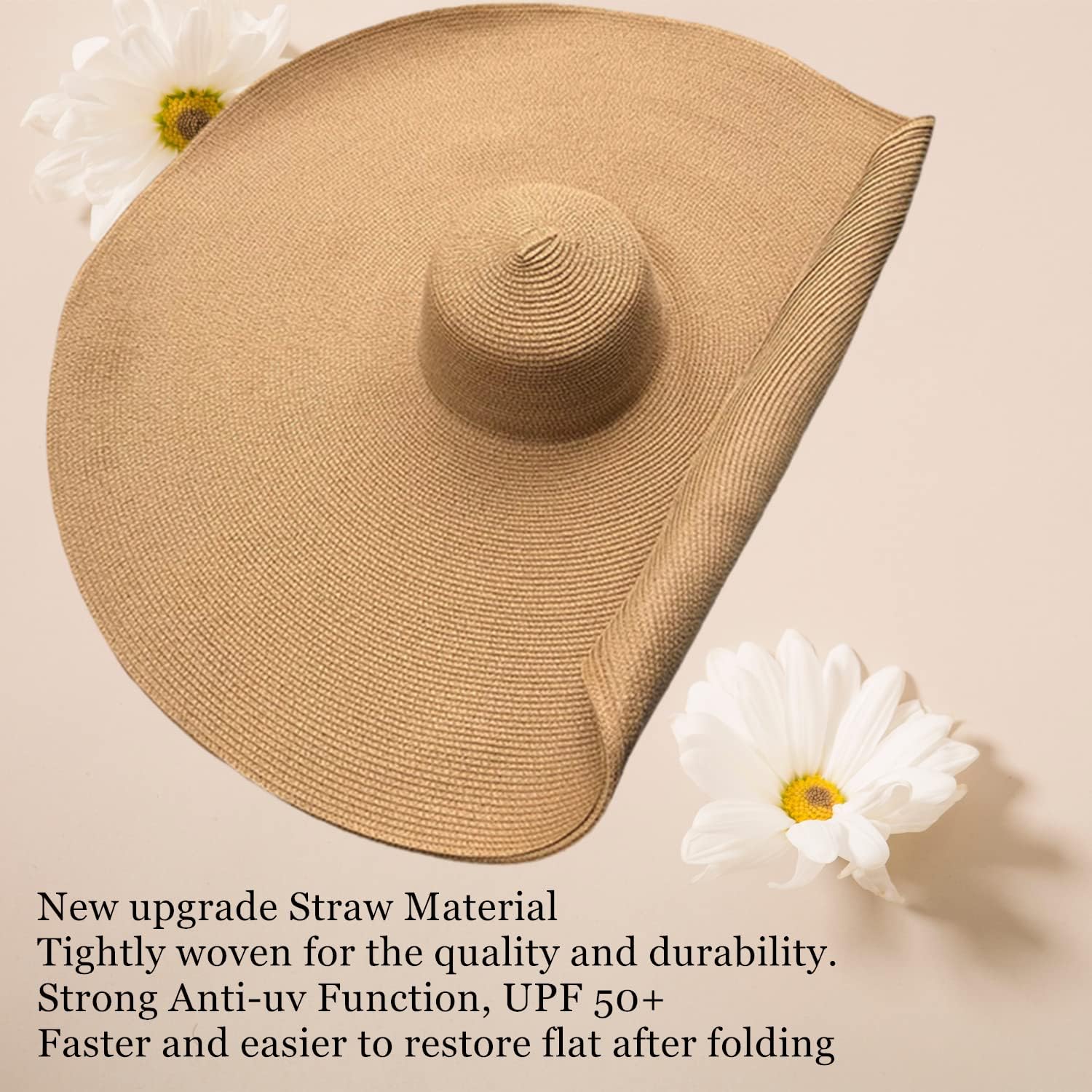 Oversized Beach Straw Hats for Women Floppy, Extra Large Sun Visor Hat Wide Brim Summer Roll Up Big Beach Hat Women Foldable - Image 3