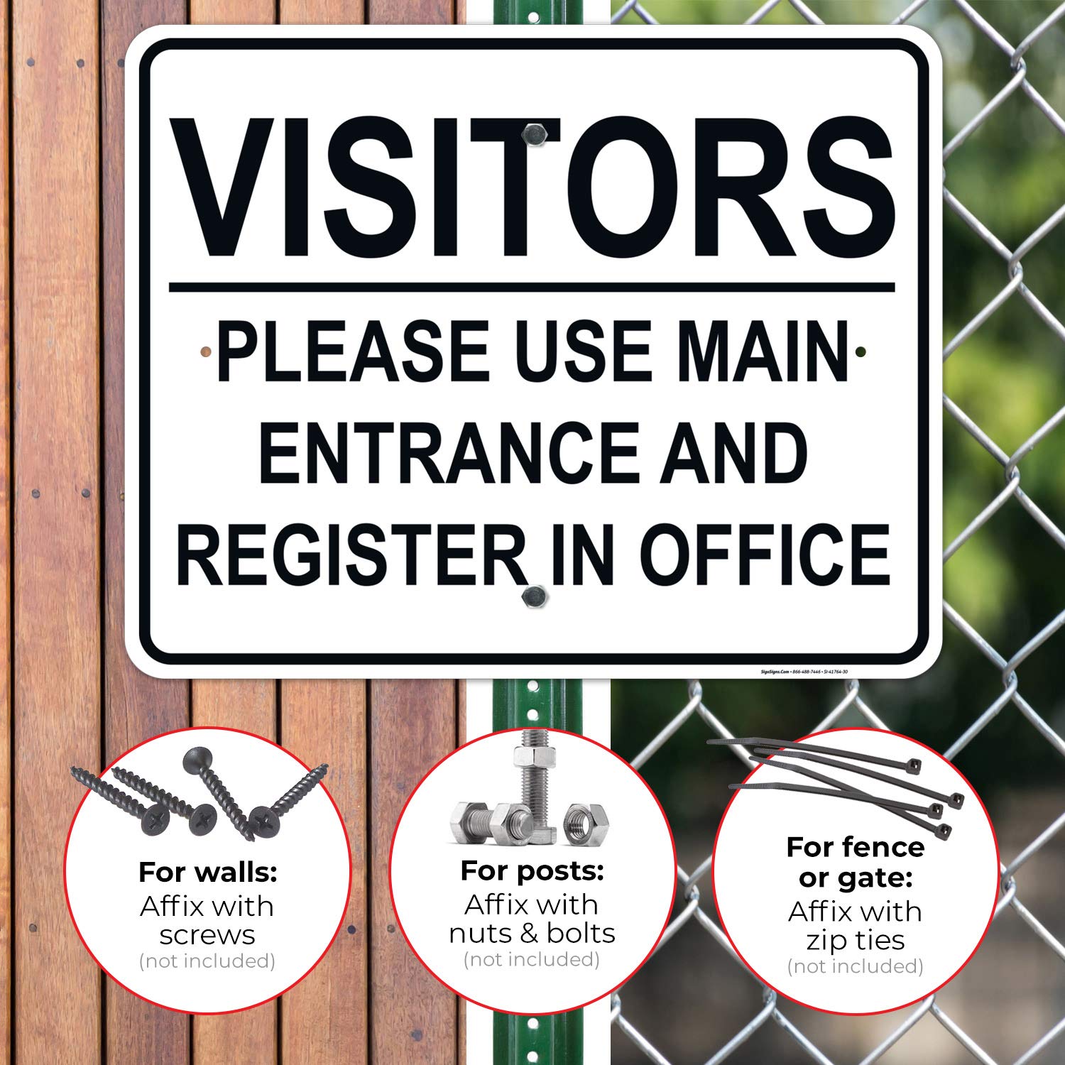 Sigo Signs 'All Visitors Must Sign In' Office Sign - 24x30 Inches, Rust-Free Aluminum, Made In USA