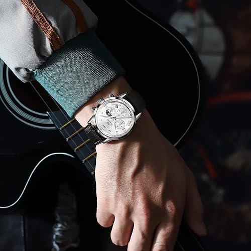 Miniatura 3 de OLEVS Reloj para hombre cuero marrón moda cronógrafo reloj luminoso impermeable casual relojes de pulsera