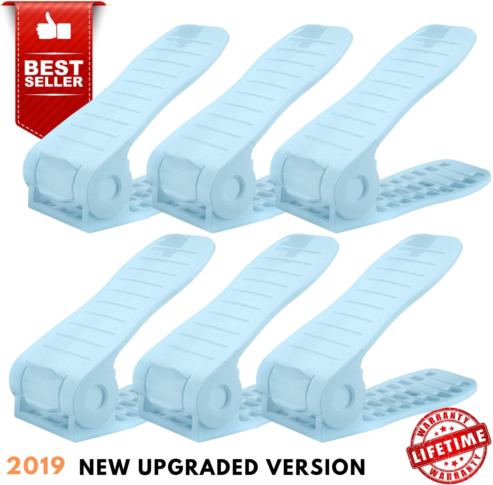 Fix Shoe Slots - Adjustable Shoe Organizer Space Saver Storage Rack Holder Double Shoe Rack, No Assembly Required, 6 Piece Set (Sky Blue)