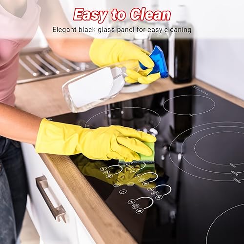 Miniatura 7 de AMZCHEF Estufa eléctrica de 36 pulgadas, 5 quemadores integrados, encimera de vidrio de cerámica de 9000 W con control táctil, 9 niveles de