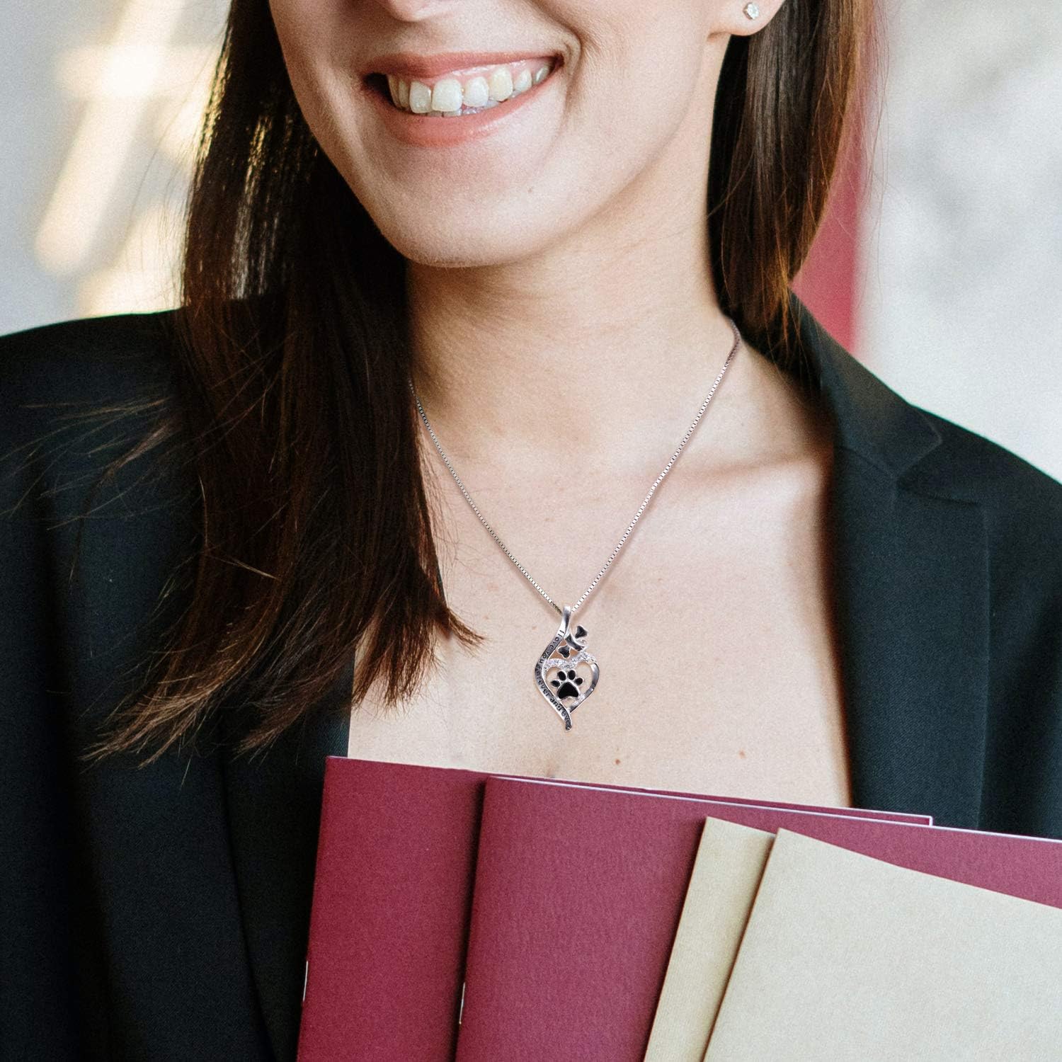 VANLAMS Womens 925 Sterling Silver Bone Love Heart Dog Paw Print Pendant Necklace I Love You Forever and Ever, Gifts for Dog Owner - Image 3