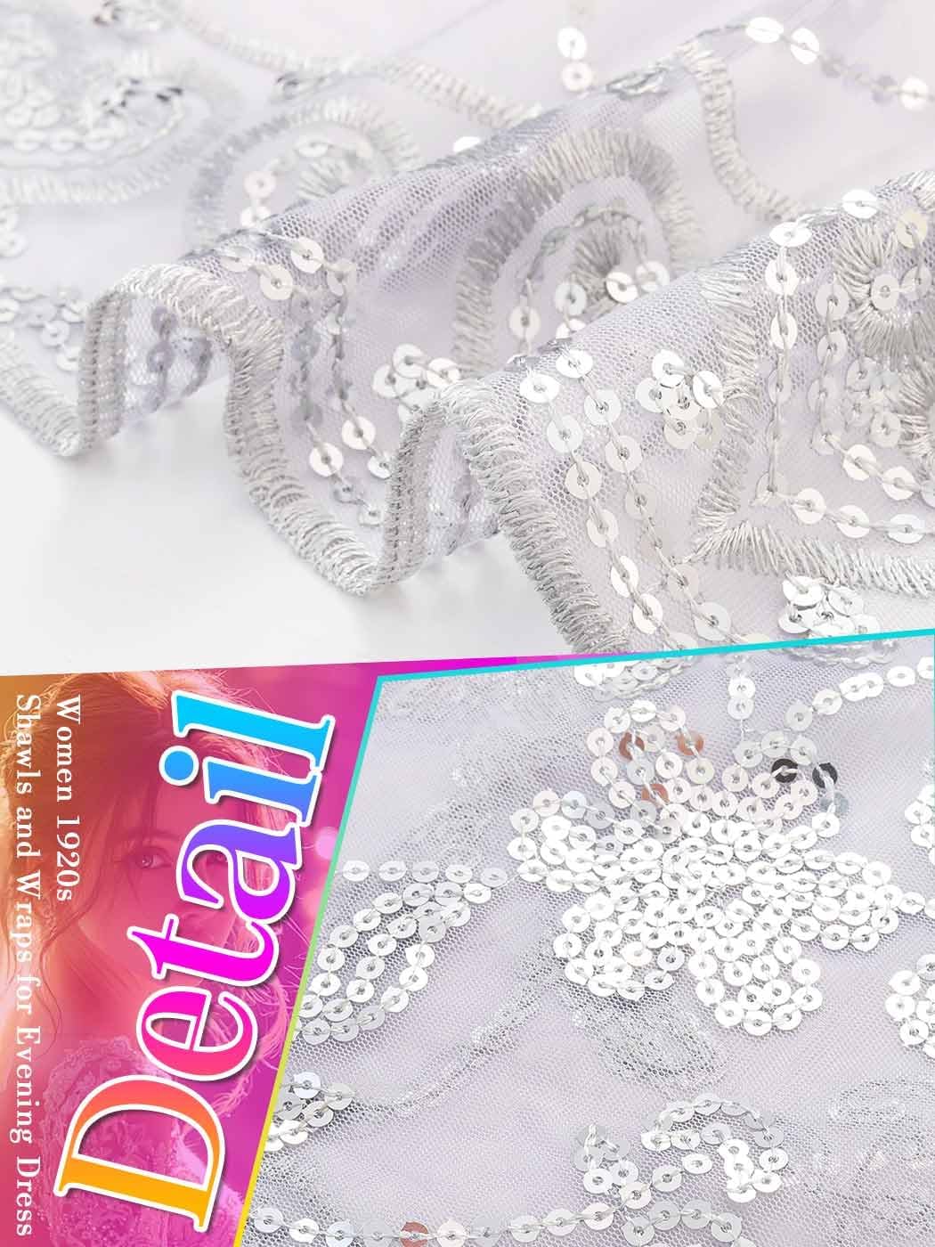EASEDAILY Women's 1920s Shawls and Wraps for Evening Party Dress Sparkling Sequin Deco Wedding Scarf for Bride - Image 3