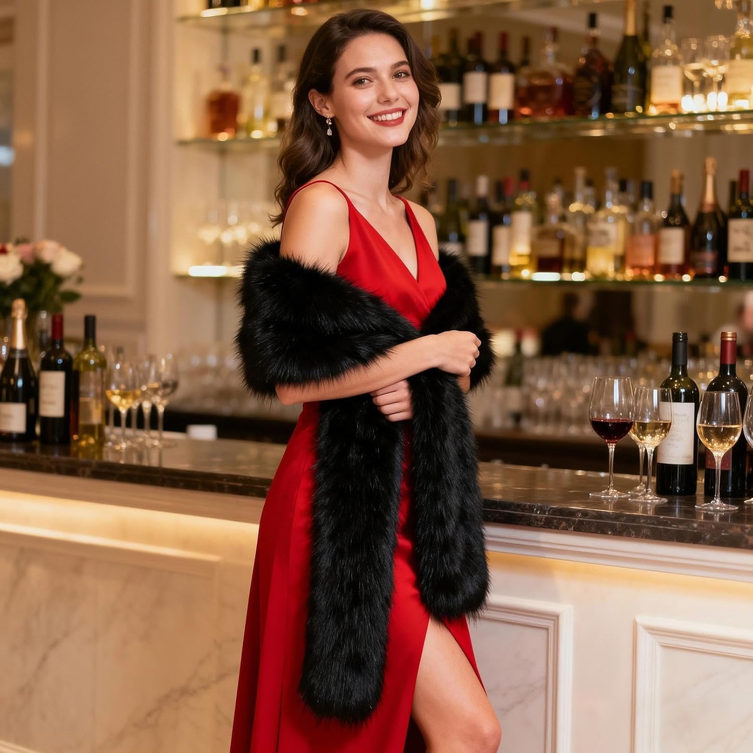 Women's Faux Fur Collar Scarf Wrap, Warm Scarf Wrap Stole Shawl Shrug Neck Warmer for Winter - Image 6