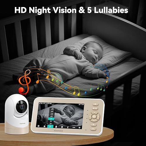 Miniatura 6 de ebemate Cámara de monitor de bebé con pantalla LCD de 5 pulgadas, video y audio, sin visión nocturna brillante, cámara de audio de conversación de 2