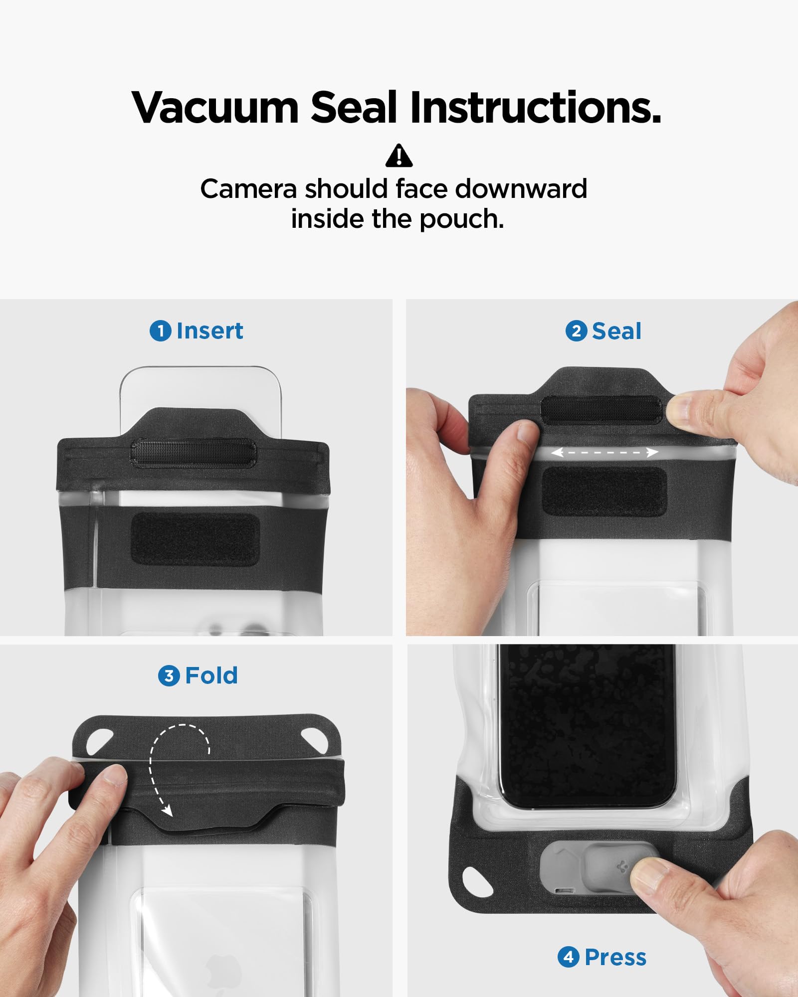 Spigen Pochette Étanche [Technologie de Vide/Pompe Intégrée] Compatible avec iPhone 17 Pro Max et Autres, Galaxy S25 Ultra, Pixel 10 Pro jusqu'à 7 Pouces - Gris Foncé
