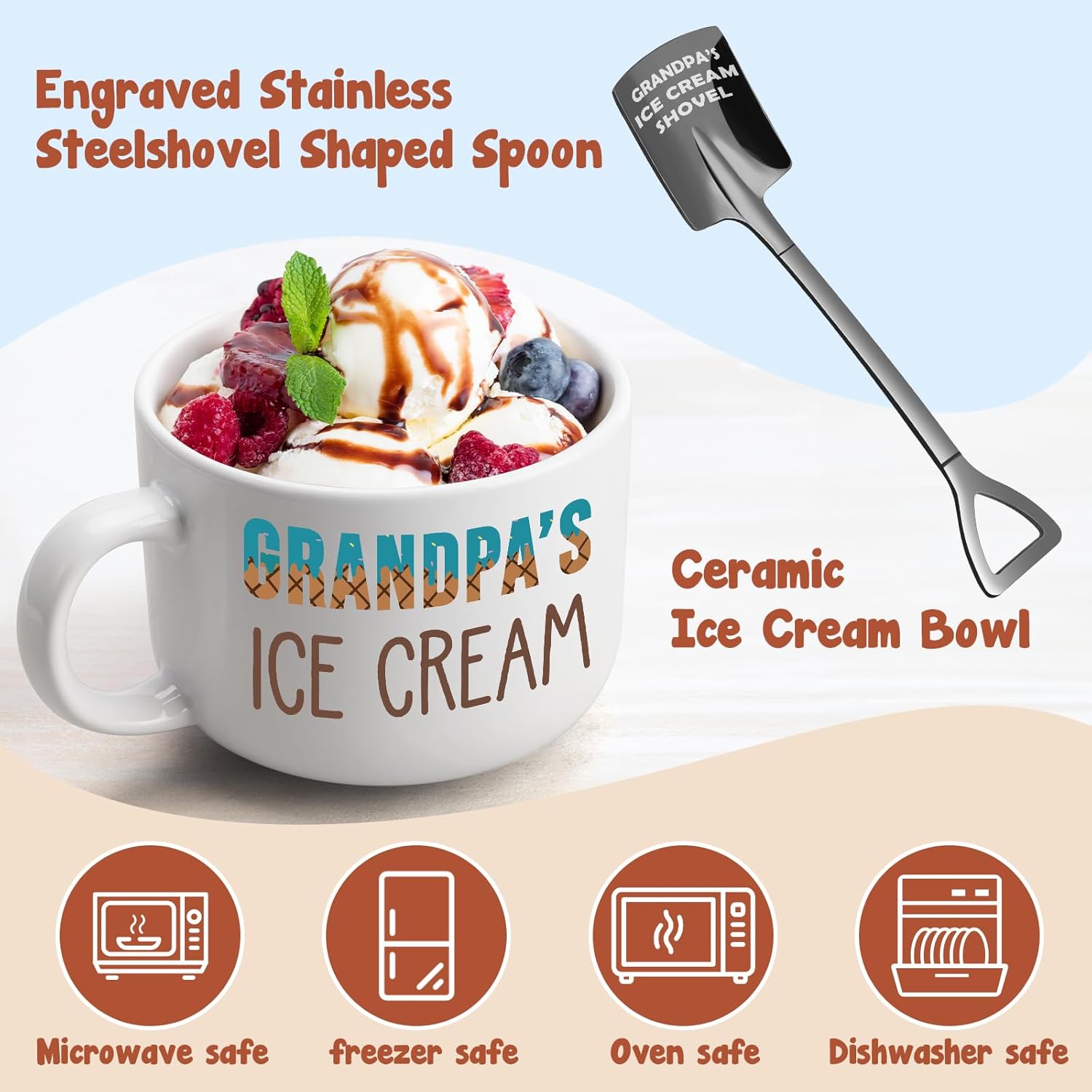 Grandpa Gifts for Christmas - Ideal Day Birthday Christmas Gifts for Grandpa Grandfather from Granddaughter Grandkids, Grandpa's Ice Cream Bowl with Shovel Set Present Father's Day Xmas - Image 3