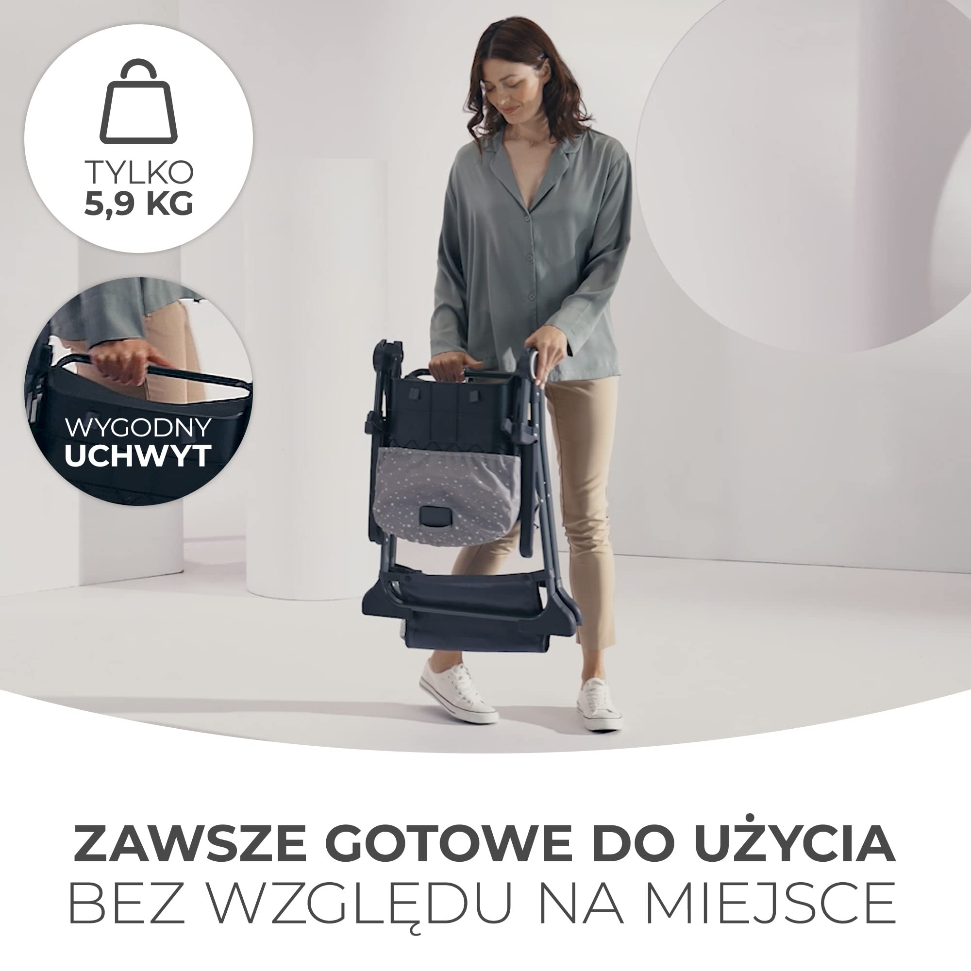 Kinderkraft FOLDEE Krzesełko do karmienia, Krzesełko dla dzieci, Składane do kompaktowych rozmiarów, Regulowane oparcie i podnóżek, Tacka i koszyk w zestawie, od 6 miesięcy, Zielone
