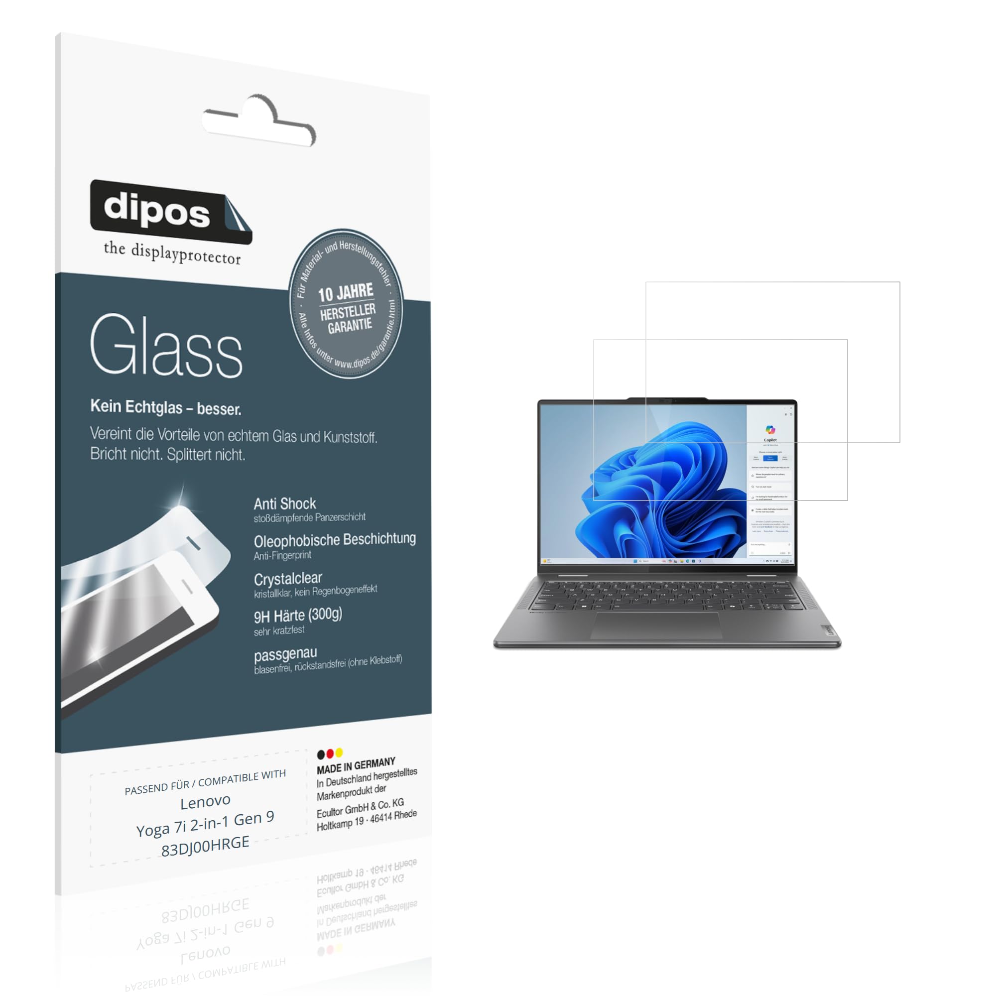 dipos 2x Pellicola 9H per Lenovo Yoga 7i 2-in-1 Gen 9 83DJ00HRGE | Non si rompe e non si scheggia, non è vero vetro, Anti-Shock, si adatta perfettamente, antigraffio, senza bolle, autoadesiva