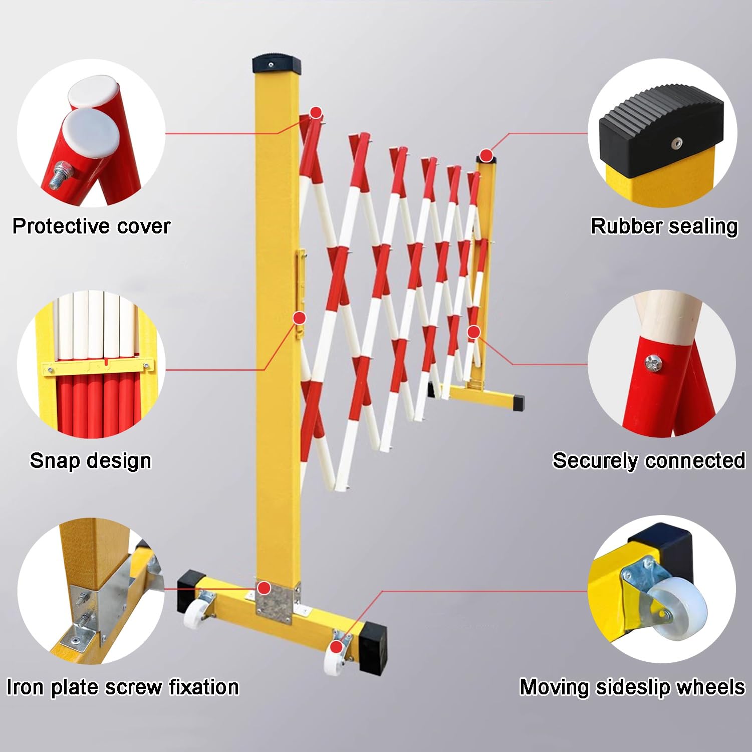 Genérico Barrera de Seguridad Plegable portátil - Valla de tráfico de Tijera metálica Extensible para Exteriores, 1,2 x 2 m, Color Rojo y Blanco - Ideal para Seguridad Vial, gestión de Eventos y Obra