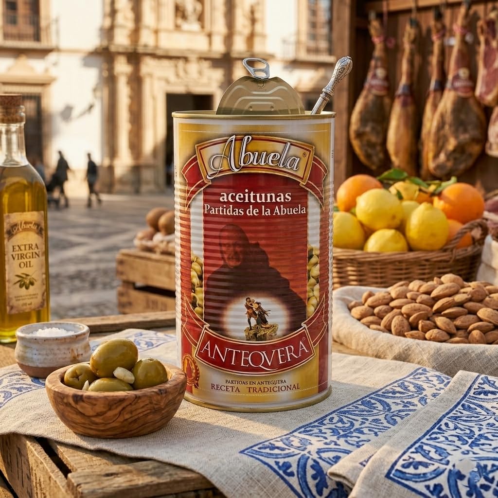 Diaz Cadenas | Gran Lata 4250 ml de Aceitunas Verdes Partidas “De la Abuela” – Formato Extra Grande para Tapas, Aperitivos, Celebraciones y Compartir