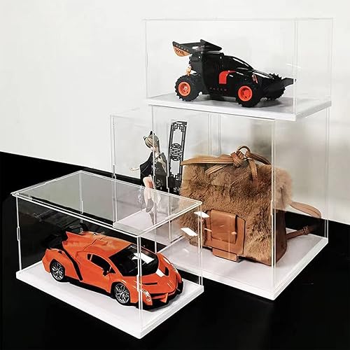 Miniatura 5 de Exhibición de acrílico transparente que se puede abrir, caja de encimera con base blanca para exhibir, vitrina de protección a prueba de polvo para