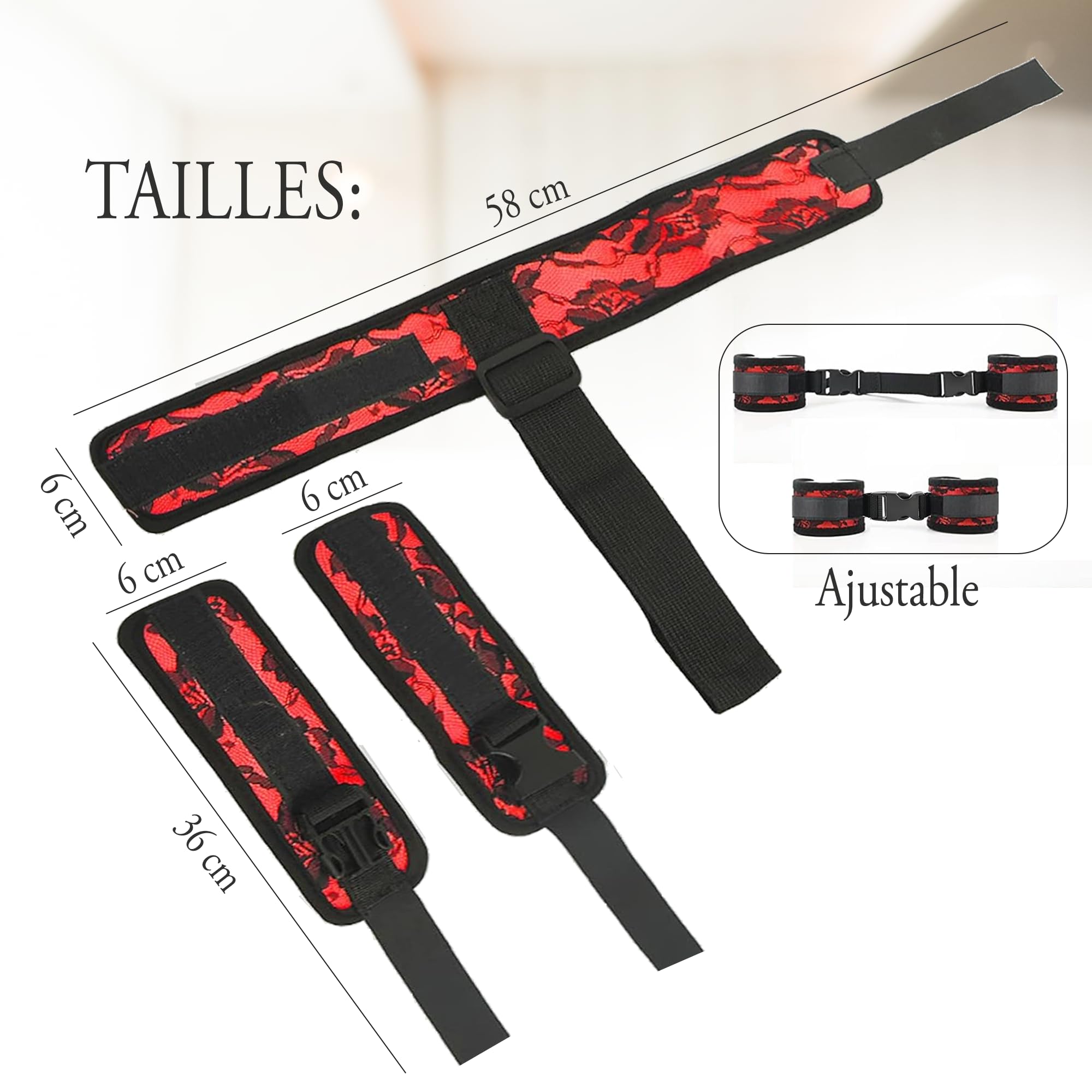 nedit Menottes sexy Erotique - Menottes Sex Lit - Accessoires Sexuel Pour Adulte - Bondage Sex Femme - BDSM Accessoire - SexToys Adulte Couple - Jouet Sexy - toy's couple