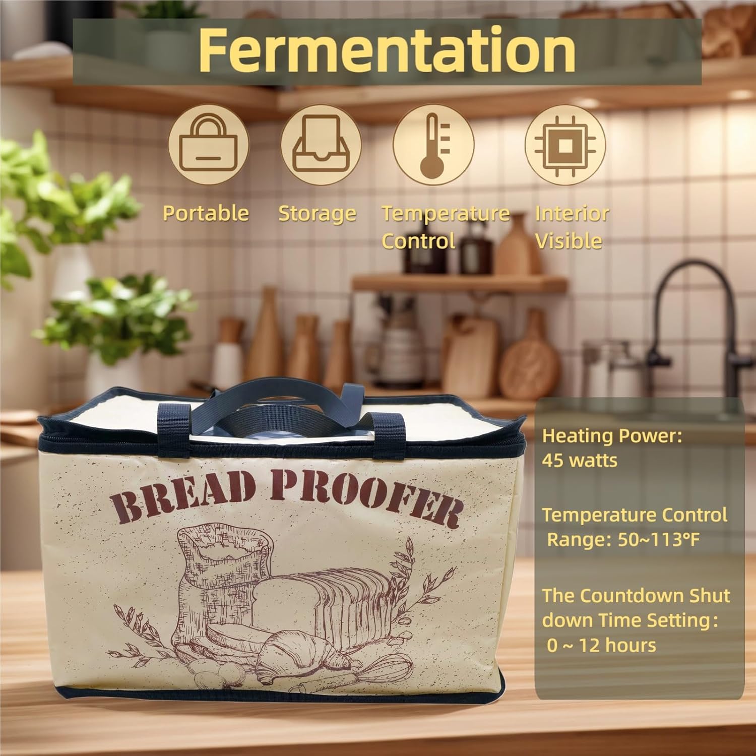 Dough Proofing Box, Bread Making Tools, with NTC Sensor Temperature and Timer Controller,Auto Shutdown Timer, Foldable Zippered Bread Proofing basket, Yogurt and Rice Wine Fermentation Box.