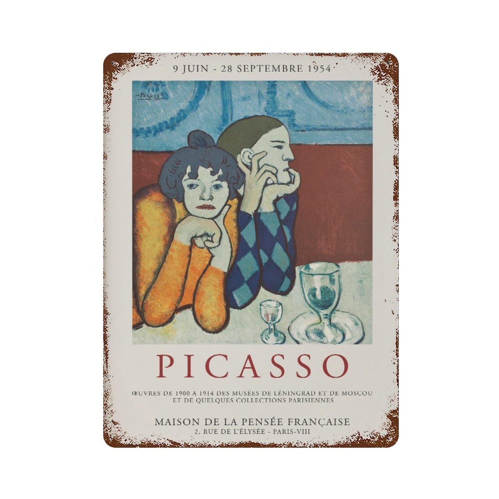 xiaoxiaoshen Picasso Exhibition Vintage Paris 1954 Wall Decor Art Metal Tin Poster Modern Home Decor Art Home Bar Shop Decorations Vintage Sign 40x30cm
