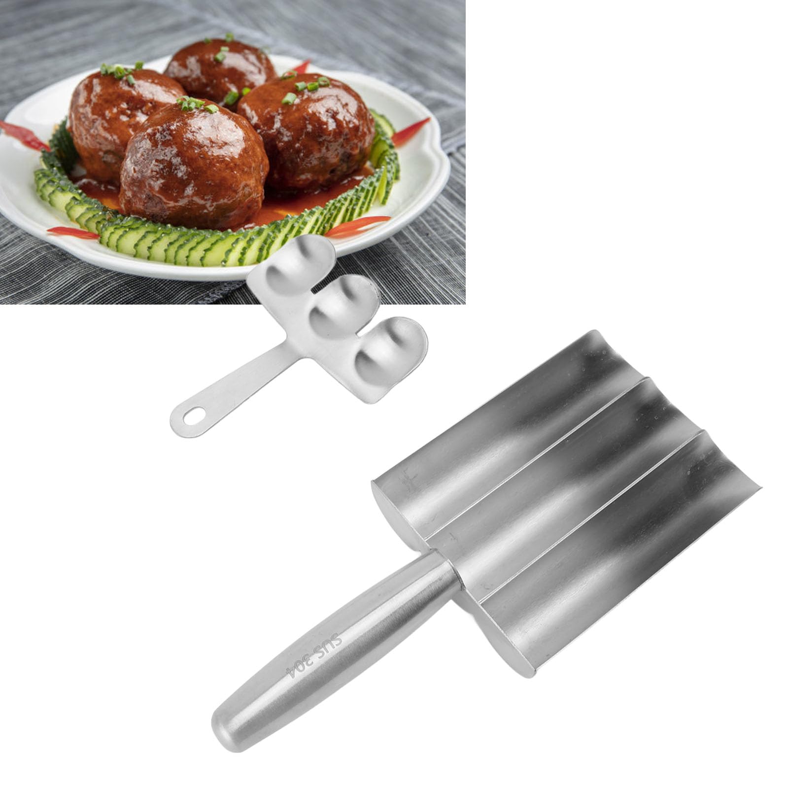 White Triple Meatball Maker With Non-Stick Surface - 3-Size Meatball Scoop & Melon Baller Kitchen Tool