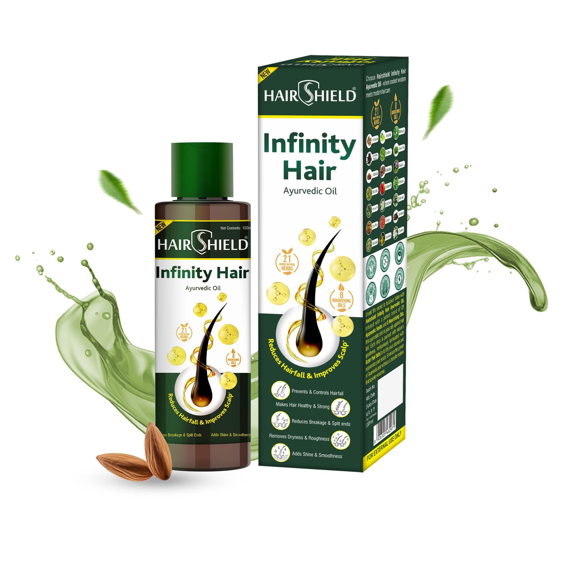 Infinity Hair Ayurvedic Oil with 21 Herbs including Bhringraj, Henna, Amla, Neem | 8 Natural Oils | Promotes Hair Growth, Stops Hairfall, Reduces Breakage & Split Ends, Removes Dandruff | 100ml