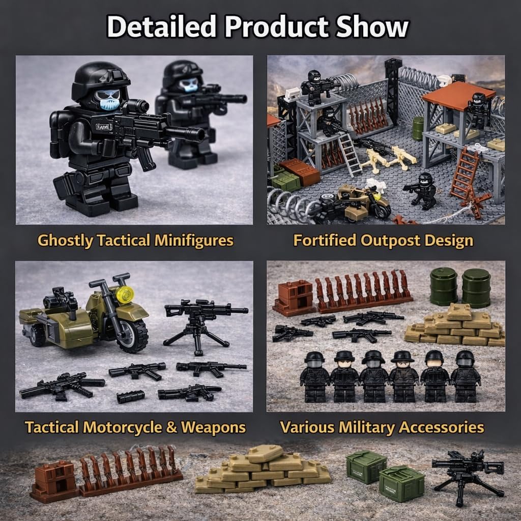 ELEFOCUS WW2 Military Base Building Set, Custom Miniguns, SWAT Gear, and Army Weapons Pack,Witch 10 Soldier Figures