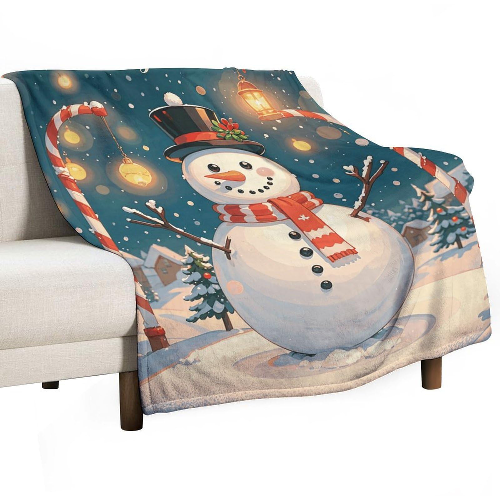 Plaid de Noël bonhomme de neige en flanelle douce, idée cadeau