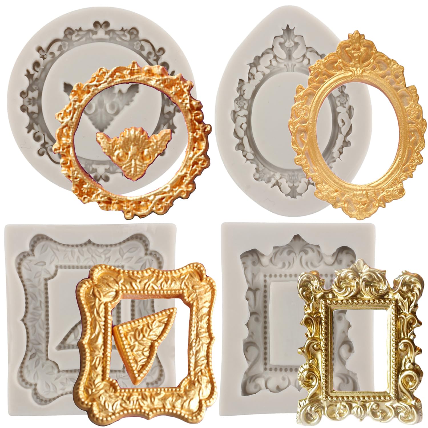 XMOLDNMS Stampi In Silicone Per Cornici Portafoto In Stile Barocco, Cornici Per Fondente, Stampi Vintage A Specchio Per Cioccolato, Caramelle, Decorazione Per Torte, Topper Per Pasta Di Gomma, Argilla