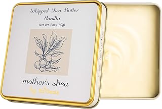 Mother's Shea Whipped Shea Butter (Vanilla, 6 Oz Tin) 100% Pure Raw Unrefined African Shea - Organic, Sustainably-Sourced Ingredients - Natural Skin & Hair Care