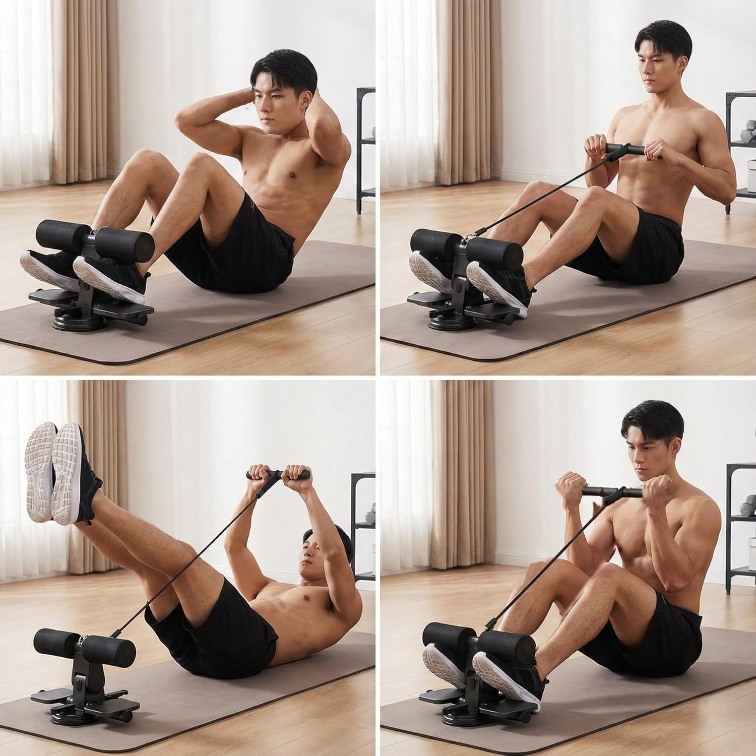 jukusa Portable Sit-Up Bar Ab Trainer with Strong Suction Cup Base, Resistance Bands & Foam Foot Pads β Home Gym Equipment for Abs, Core & Full Body Workout (black) 2