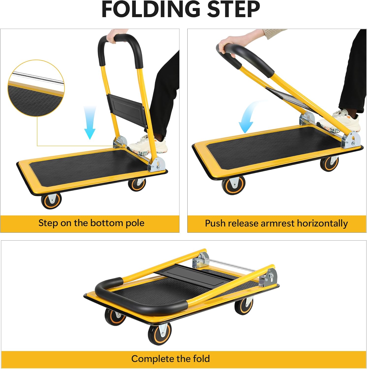 Foldable Push Cart Dolly, Moving Platform Hand Truck, Folding Moving Push Heavy Duty Rolling Cart with 330 lbs Weight Capacity (Yellow)