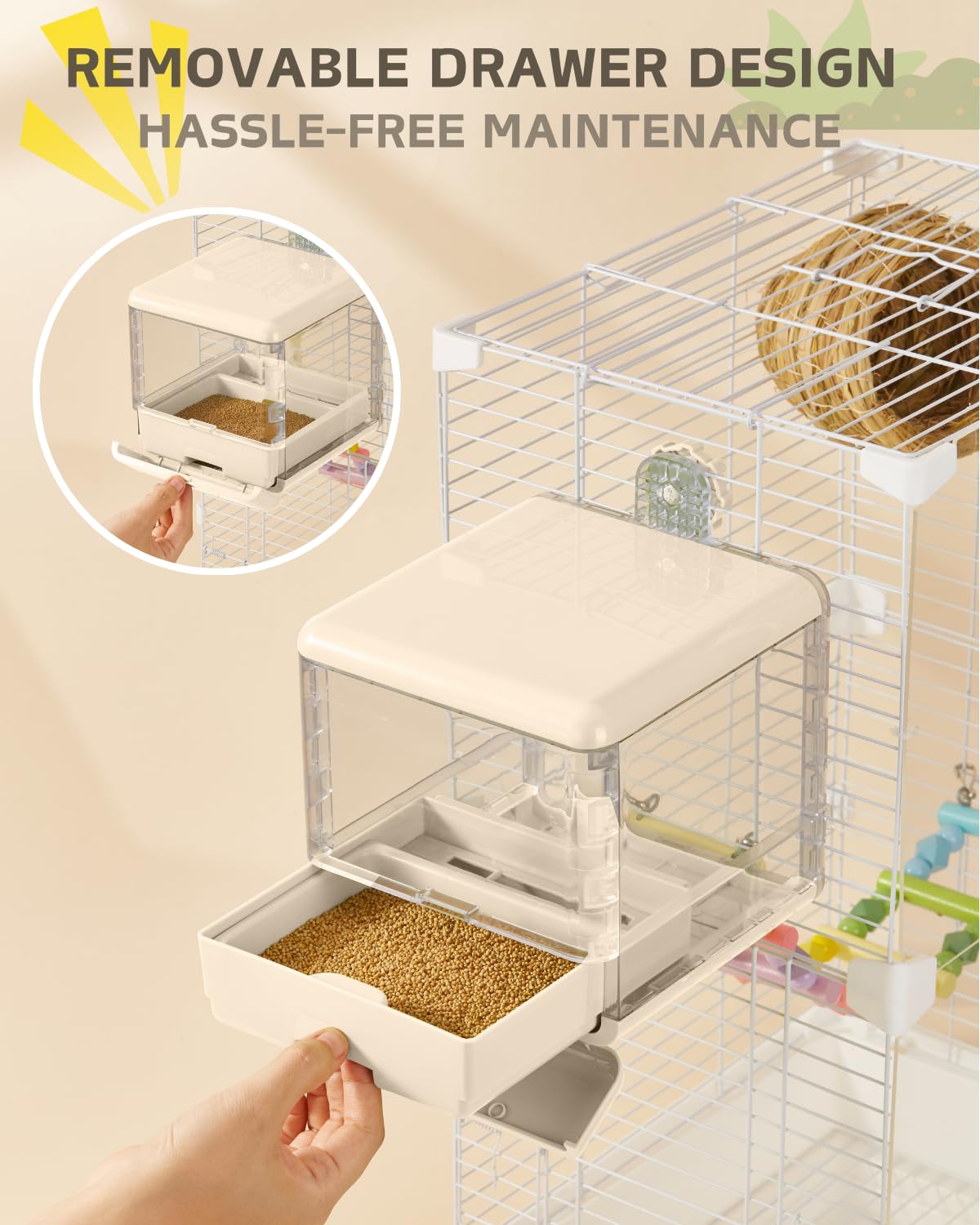 septillar Bird Feeder and Bath for Cage, Hanging Bird Bathtub Bath Shower Box Bowl, Bird Cage Accessories Suitable for Small Medium Birds, Parrots, Lovebirds, Finches, Parakeets, Mannikin (White) - image 3