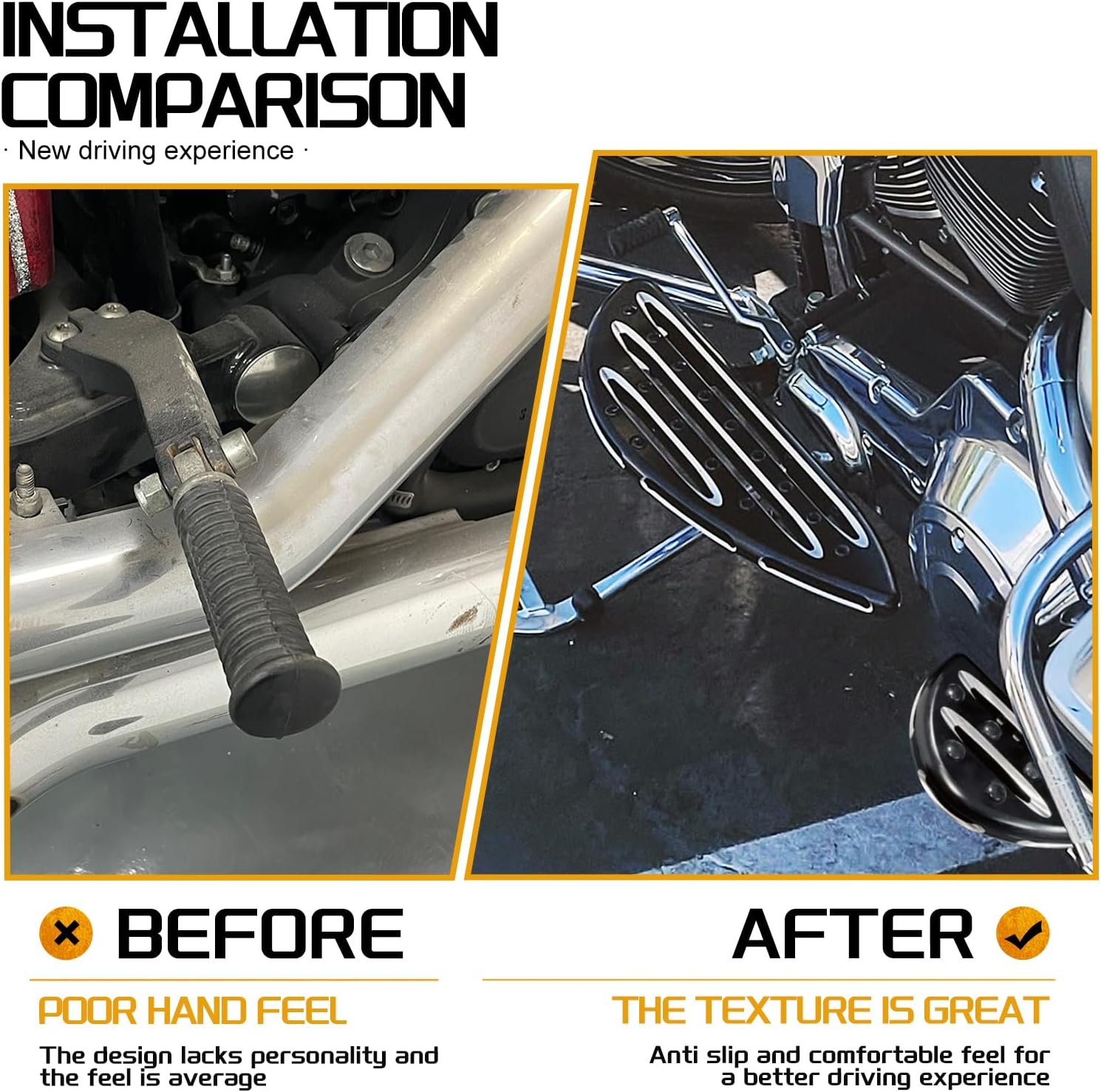 Motorcycle Rider Driver Floorboards Passenger Footboards Kit Fit For Harley Touring Road Glide Street Glide Electra Glide Softail Dyna, Front Rear Foot Pegs Fit For Harley Touring Models Black