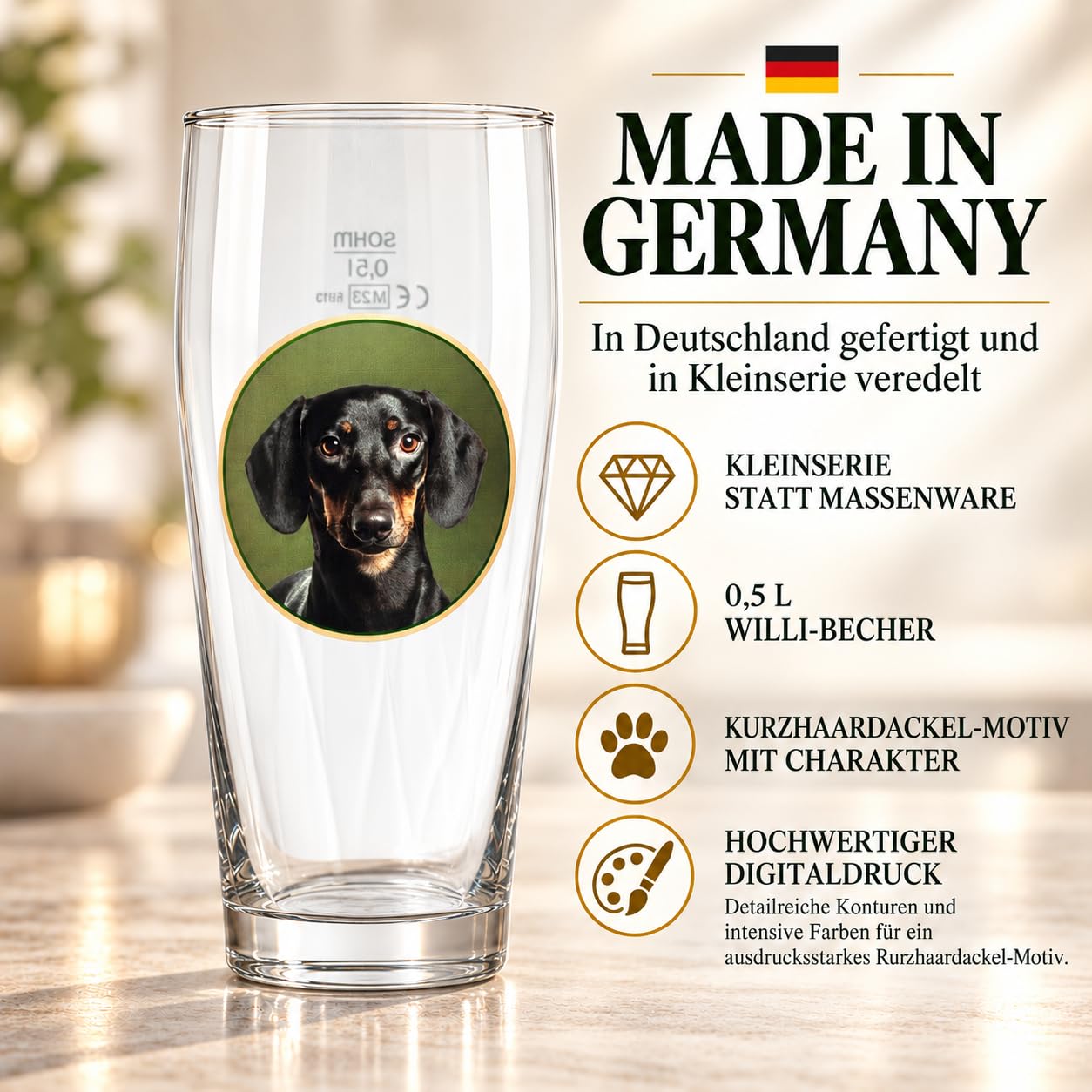 Willibecher Kurzhaardackel 0,5 l – 6er-Set Biergläser