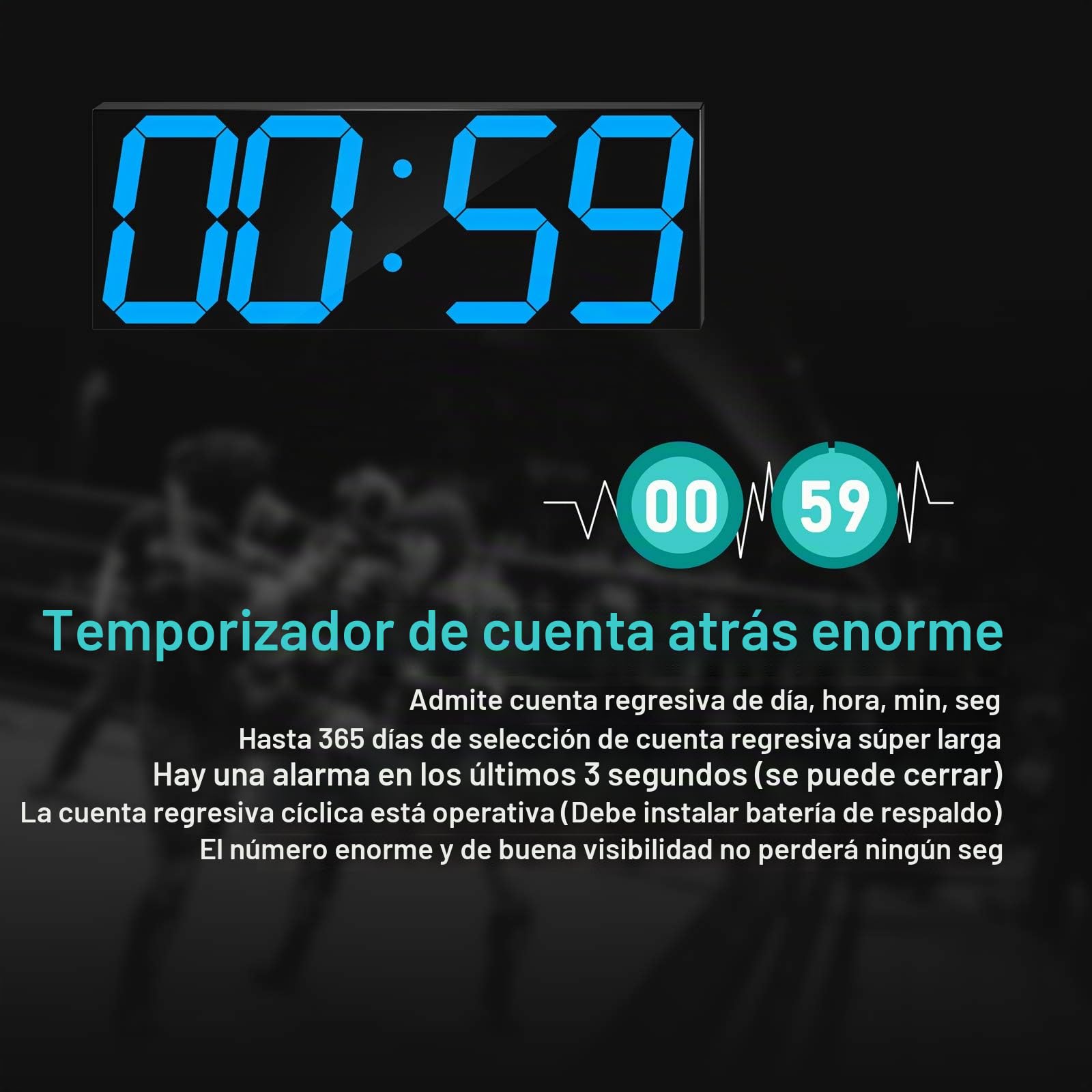 CHKOSDA Reloj Digital LED de Pared, Gran Reloj de Pared con Números de 6 Pulgadas, Temporizador de Cuenta Atrás y Auto Dimmer, Gran Calendario y Termómetro (Azul Hielo)