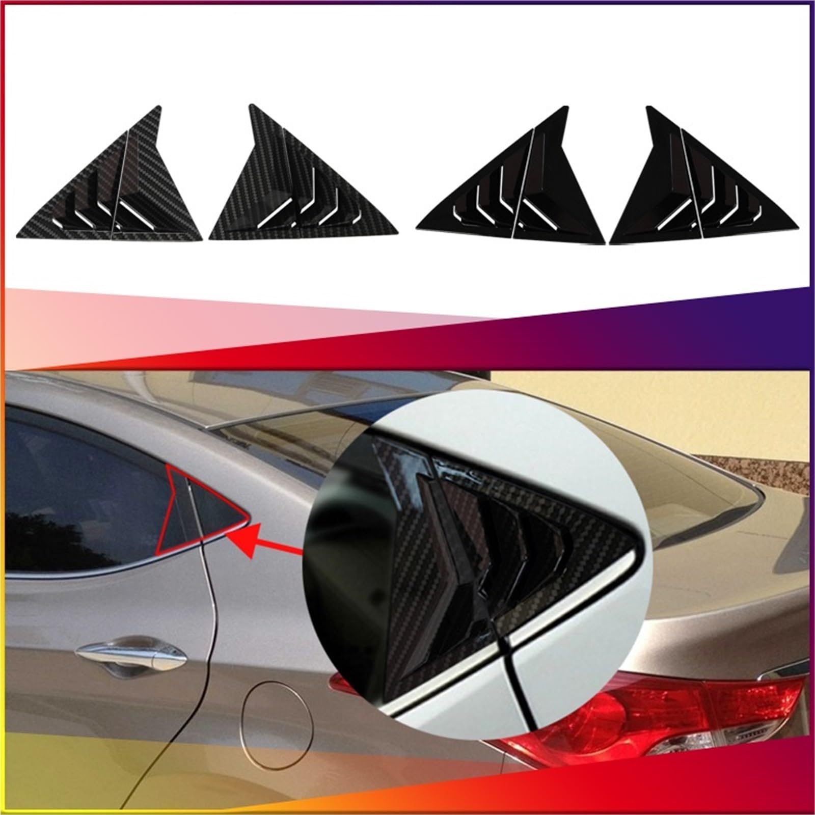 Żaluzja Tylnej Szyby Bocznej Pasuje do Hyundai Elantra Avante Sedan 2011-2015 Tylna szyba boczna z włókna węglowego ABS z wlotem powietrza i osłoną żaluzji(Carbon Look)